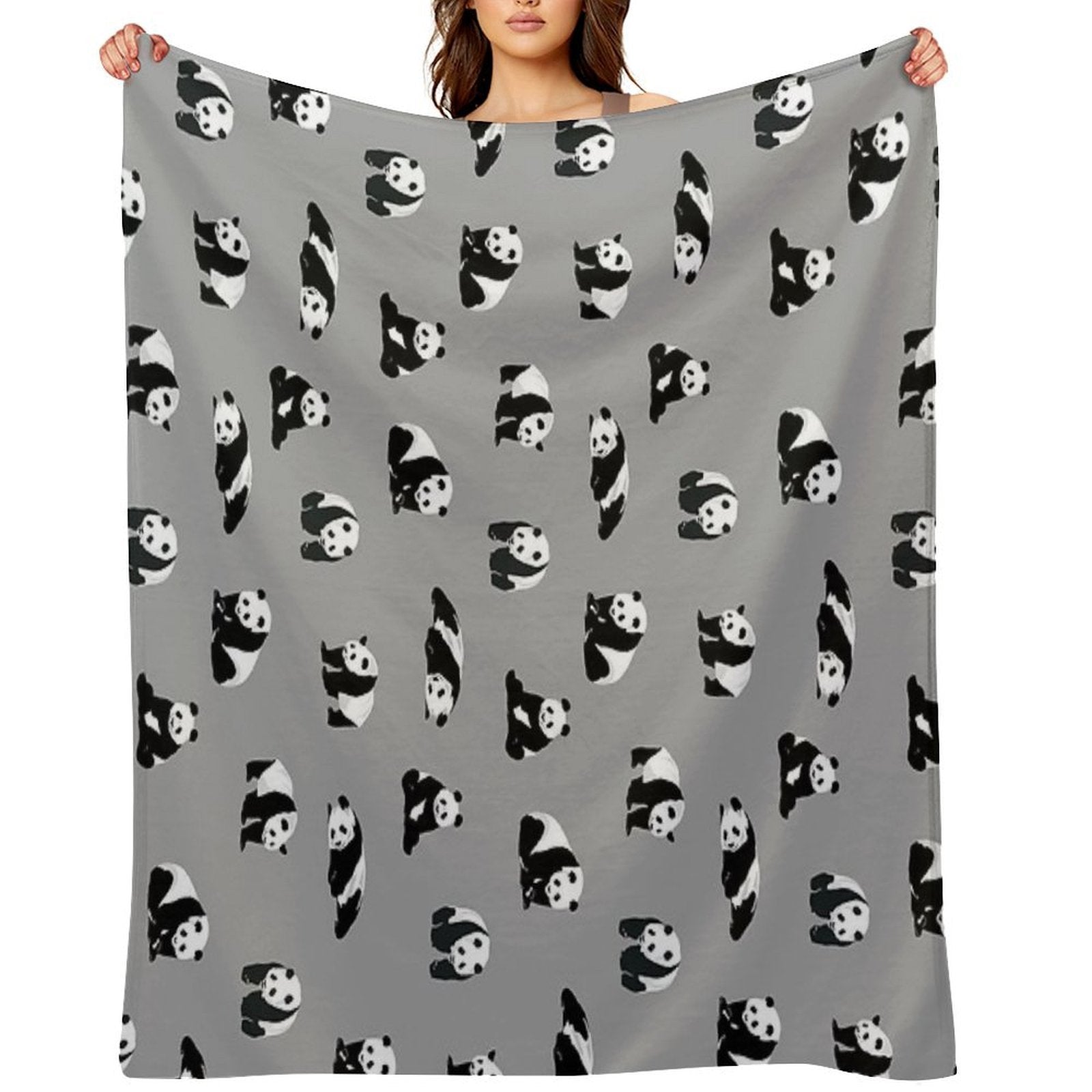 Pandas on Grey Quick-dry Throw Blanket