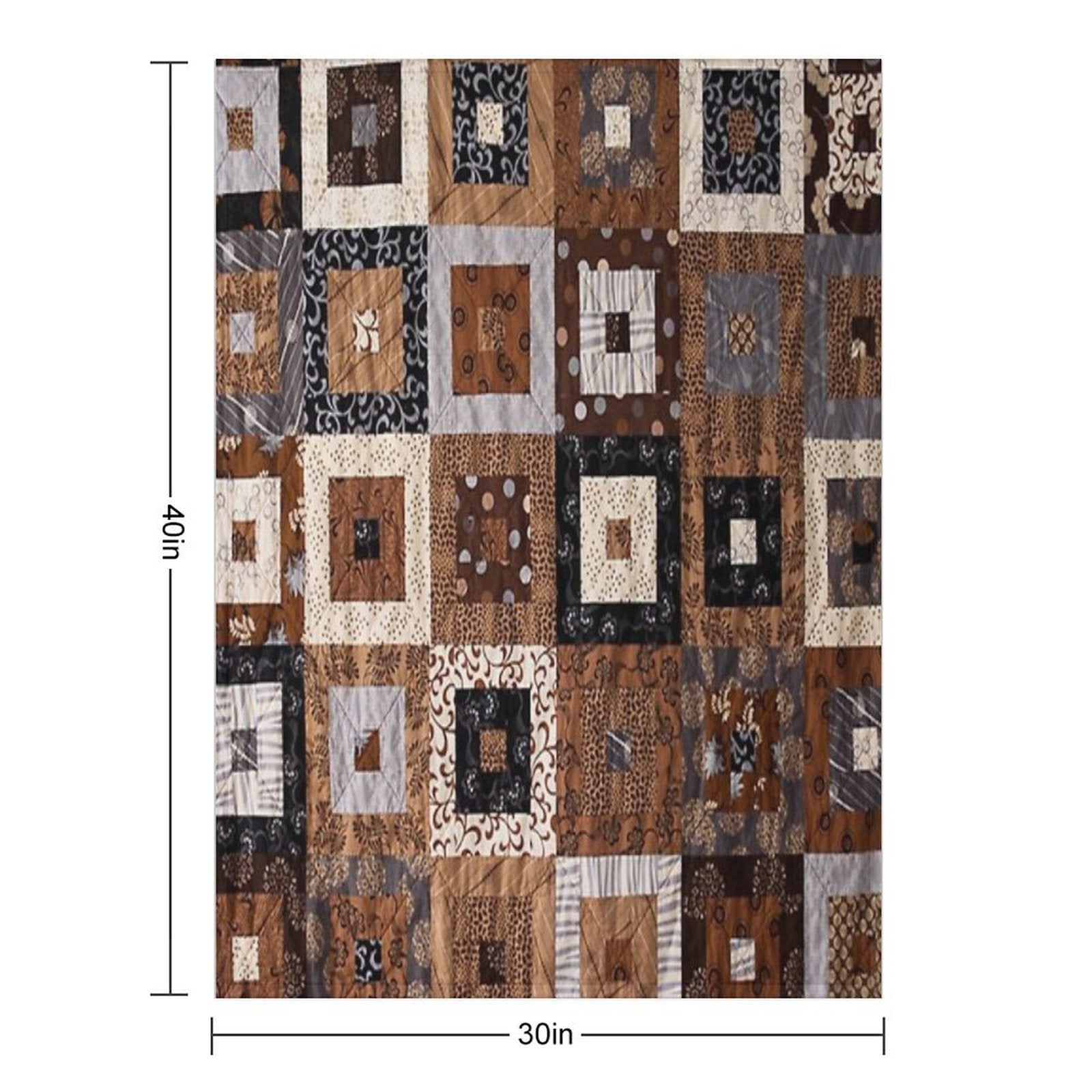 Classic Retro Brown Quilted Patchwork Quilting Pattern Mosaic Motif Compact Throw Blanket