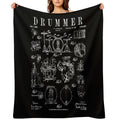 Drum Set Kit Vintage Patent Drummer Drawing Print Easy Care Throw Blanket