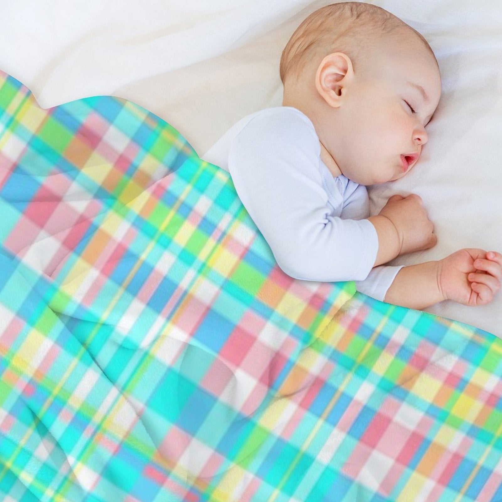Pastel Aqua Blue Pink Yellow Plaid Spring Preppy Travel-friendly Throw Blanket