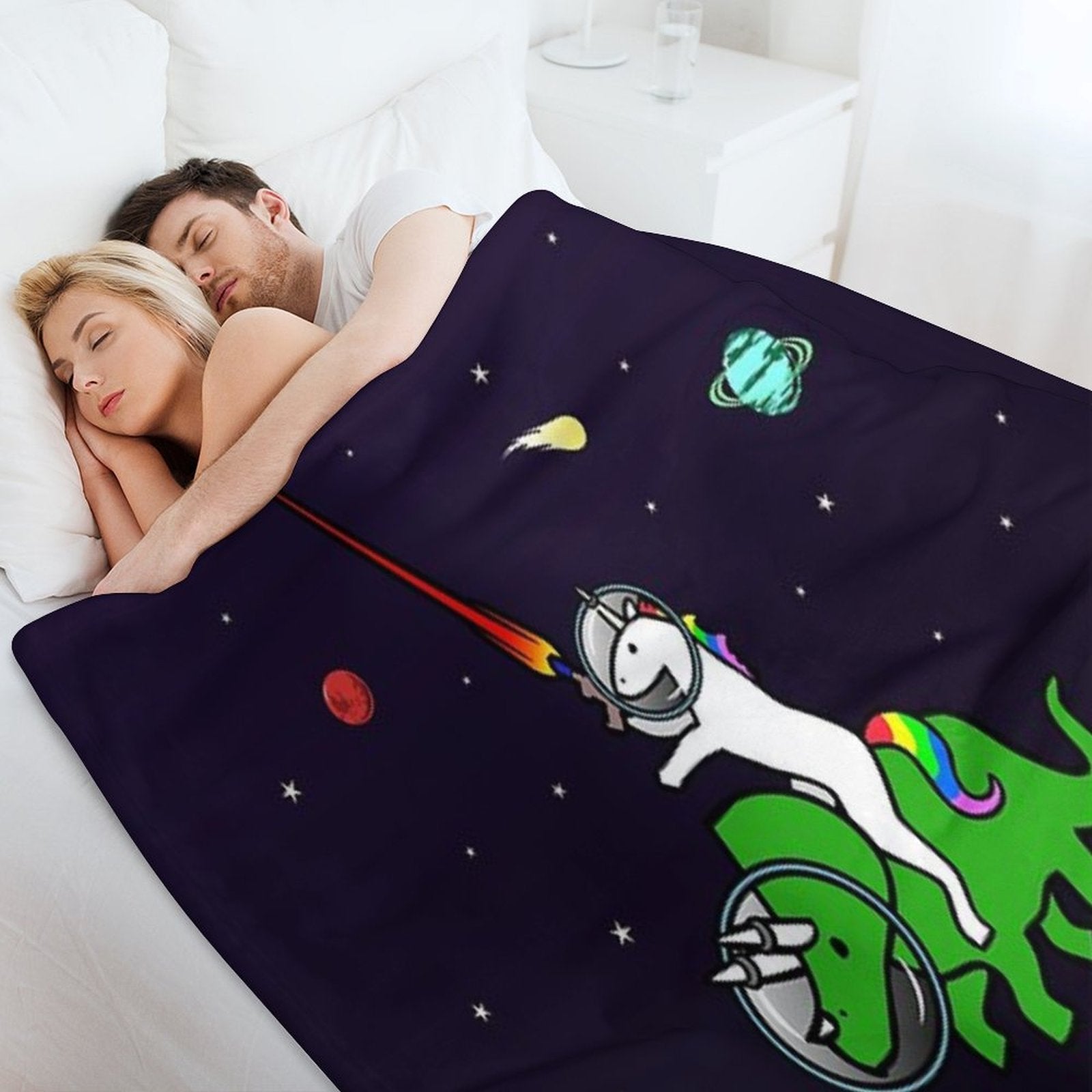 Unicorn Riding Triceratops In Space Multi-functional Throw Blanket
