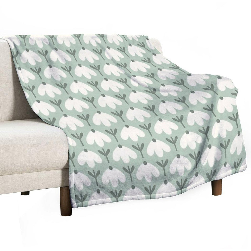 Bold Petal Flowers – Sage Green & Cream – Retro Playful Floral Plush Throw Blanket