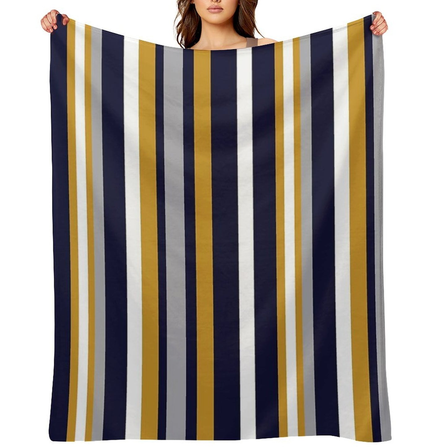 Modern Stripes Vertical Pattern in Honey Mustard Yellow, Dark Navy Blue, Gray, And White. Minimalist Color Block Versatility Throw Blanket