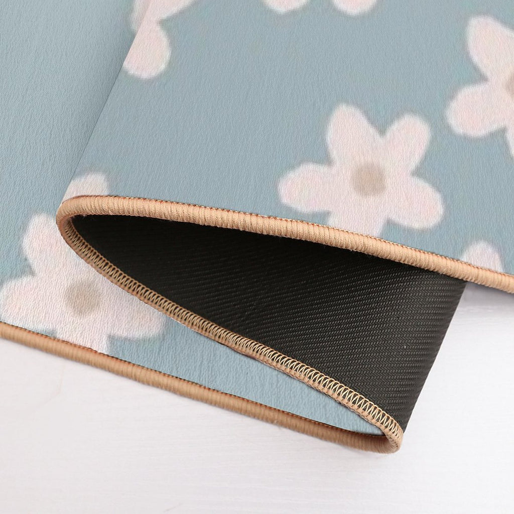 Spring Floral Daisy Print in Pastel Blue  Repositionable Bath Mat