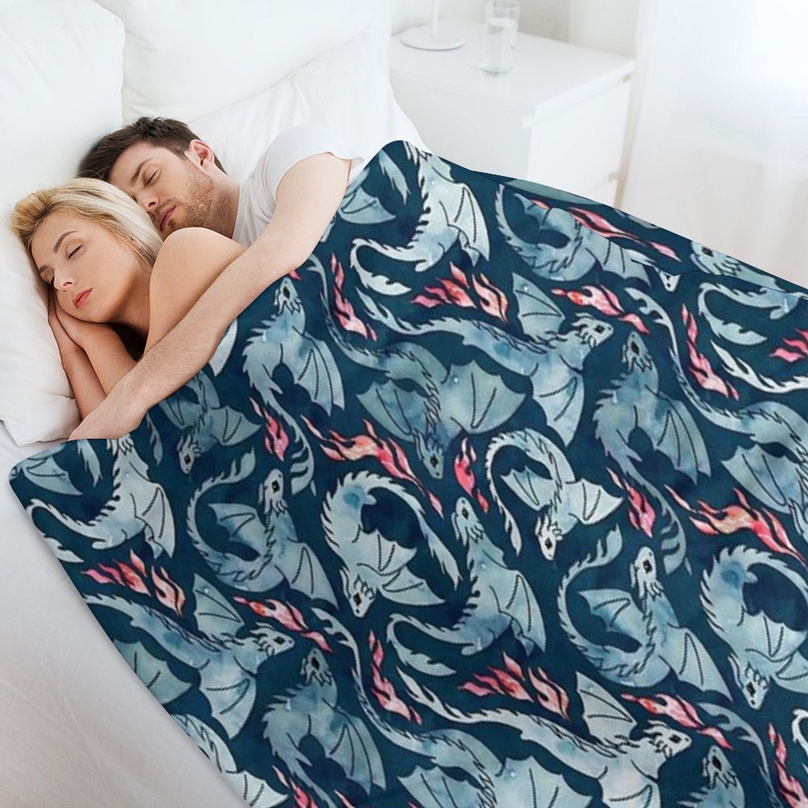 Dragon Fire Dark Blue Velvety-soft Throw Blanket