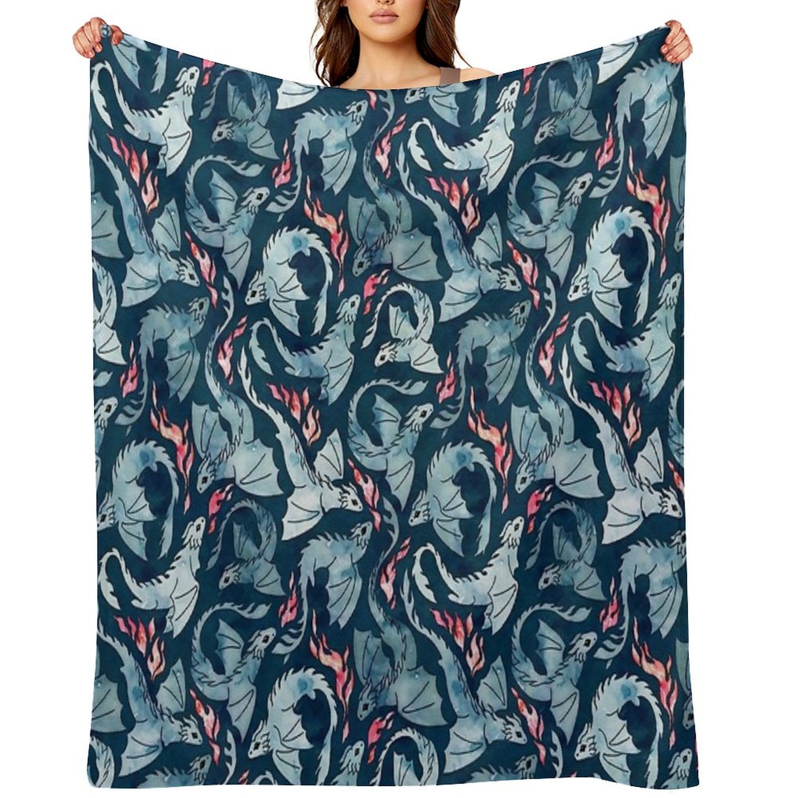 Dragon Fire Dark Blue Velvety-soft Throw Blanket