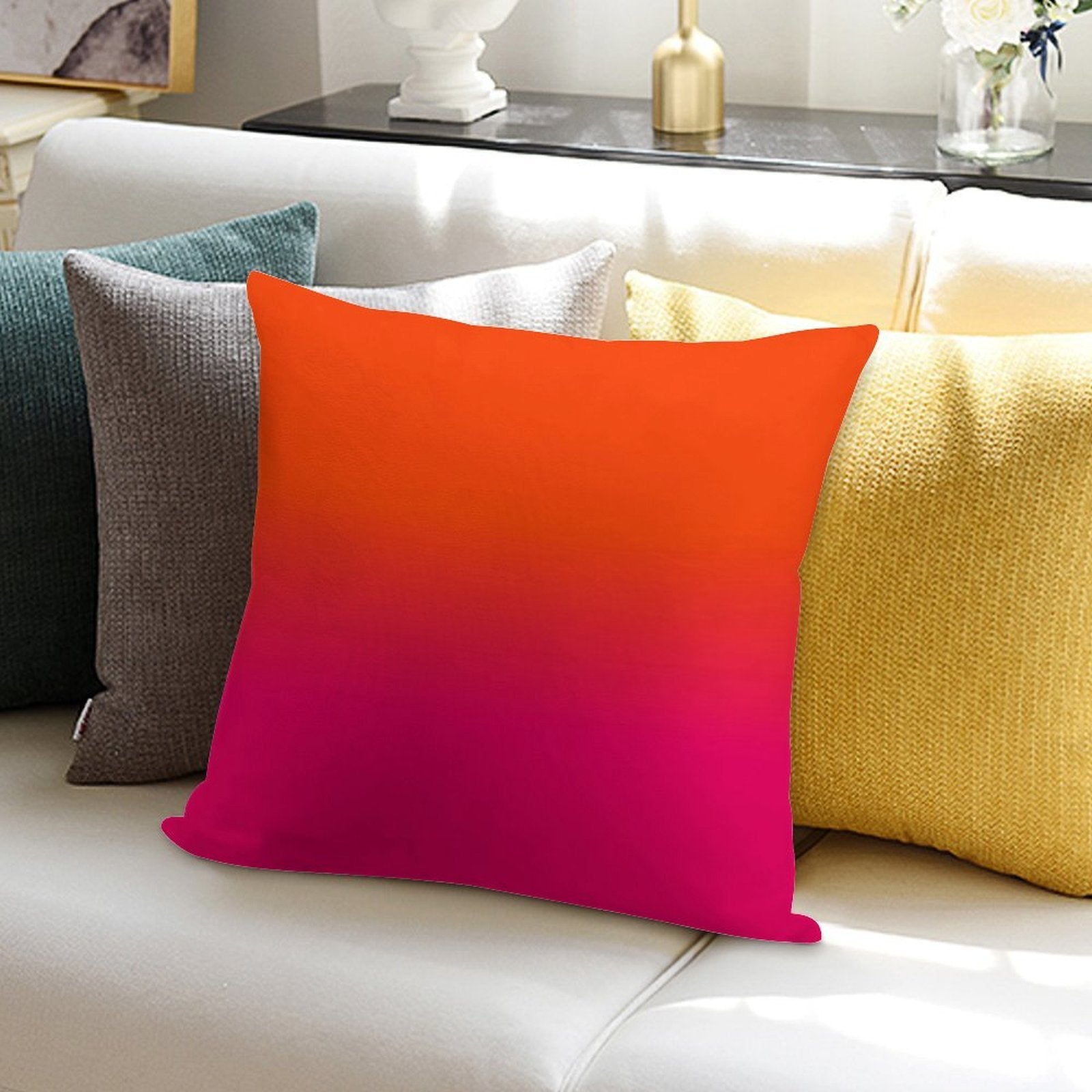 Neon Orange And Neon Pink Ombre Shade Color Fade Soft Gift Ready Throw Pillow