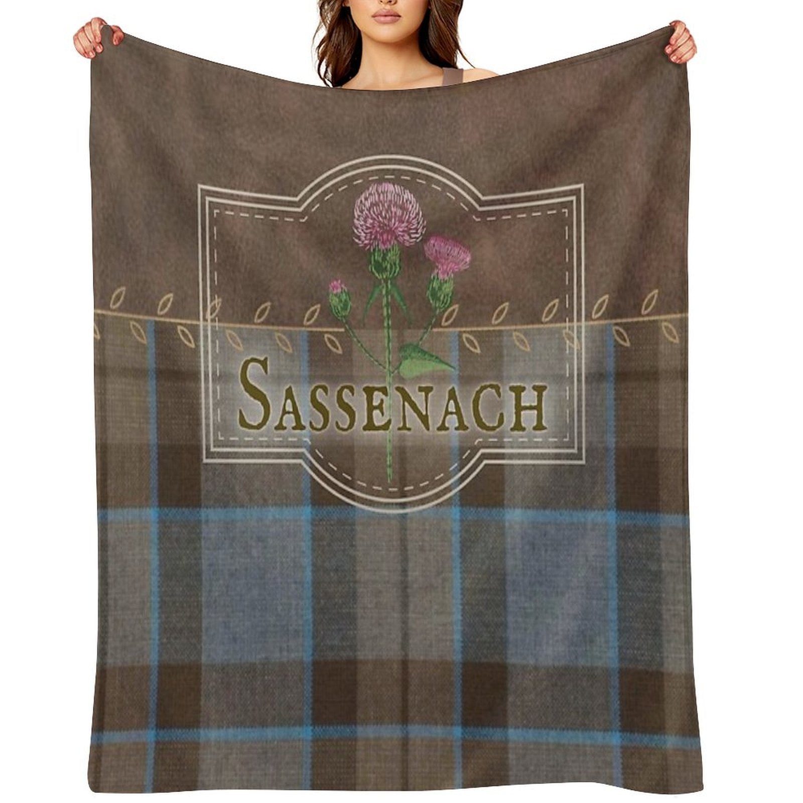 Outlander - Sassenach Leather And Tartan with Thistles And Leaves Easy Care Throw Blanket