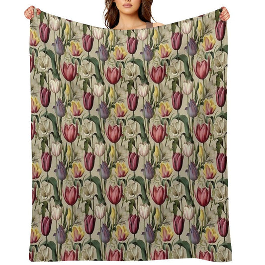 Tulip Tile 13 Goblet of Springtime Sunshine in A Blooming Rainbow of Spiraling Blooms Sustainable Throw Blanket
