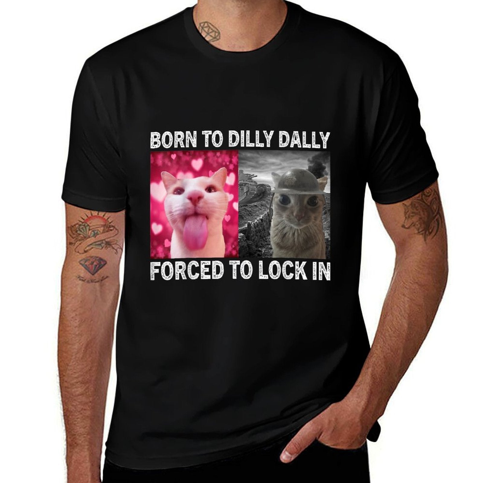 Born To Dilly Dally Forced To Lock In Cat Meme  Lightweight T-Shirt