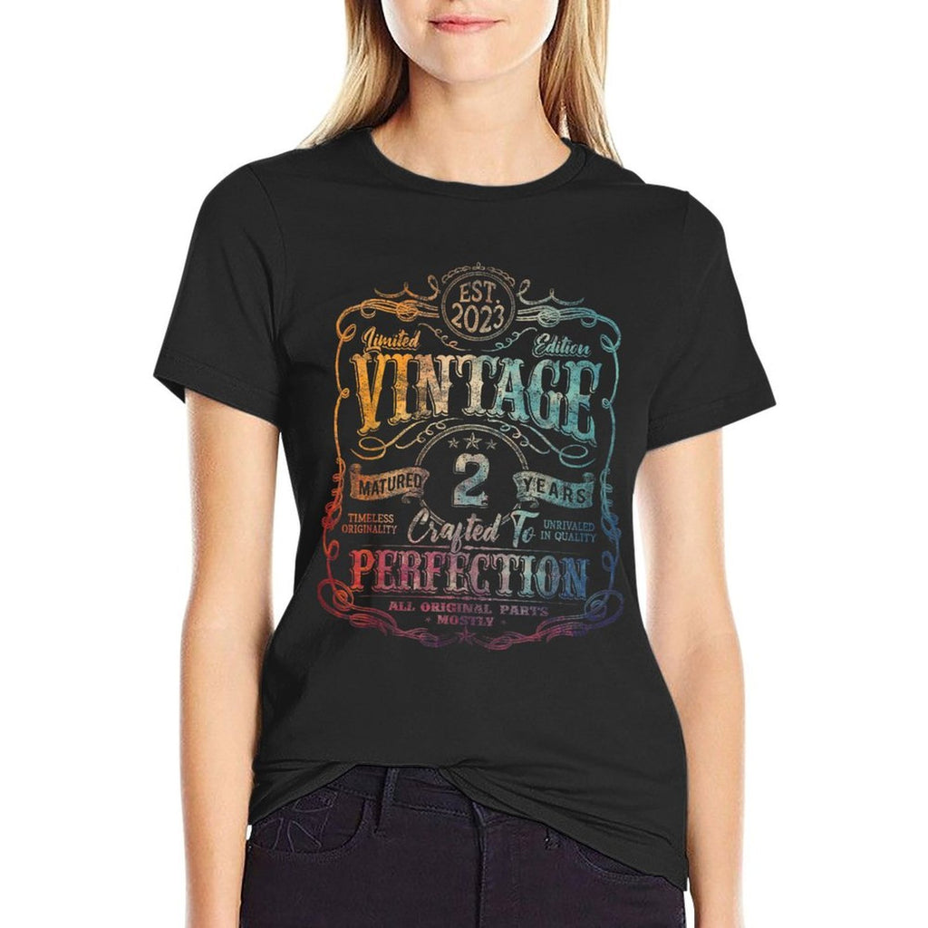 Vintage 2023 Limited Edition 2 Year Old 2nd Birthday  Rolled Sleeves T-Shirt