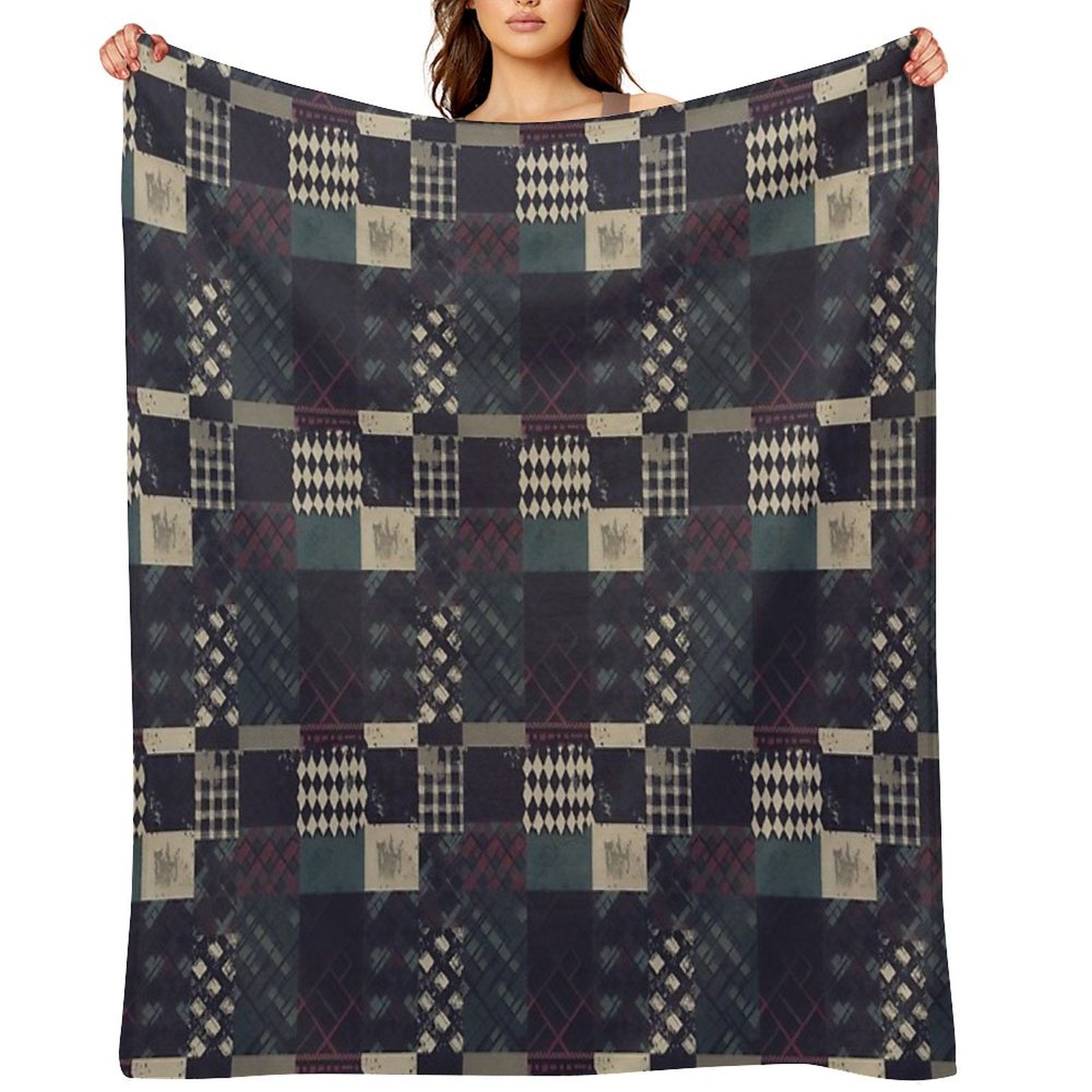 Grunge Tartan Patchwork Multi-functional Throw Blanket