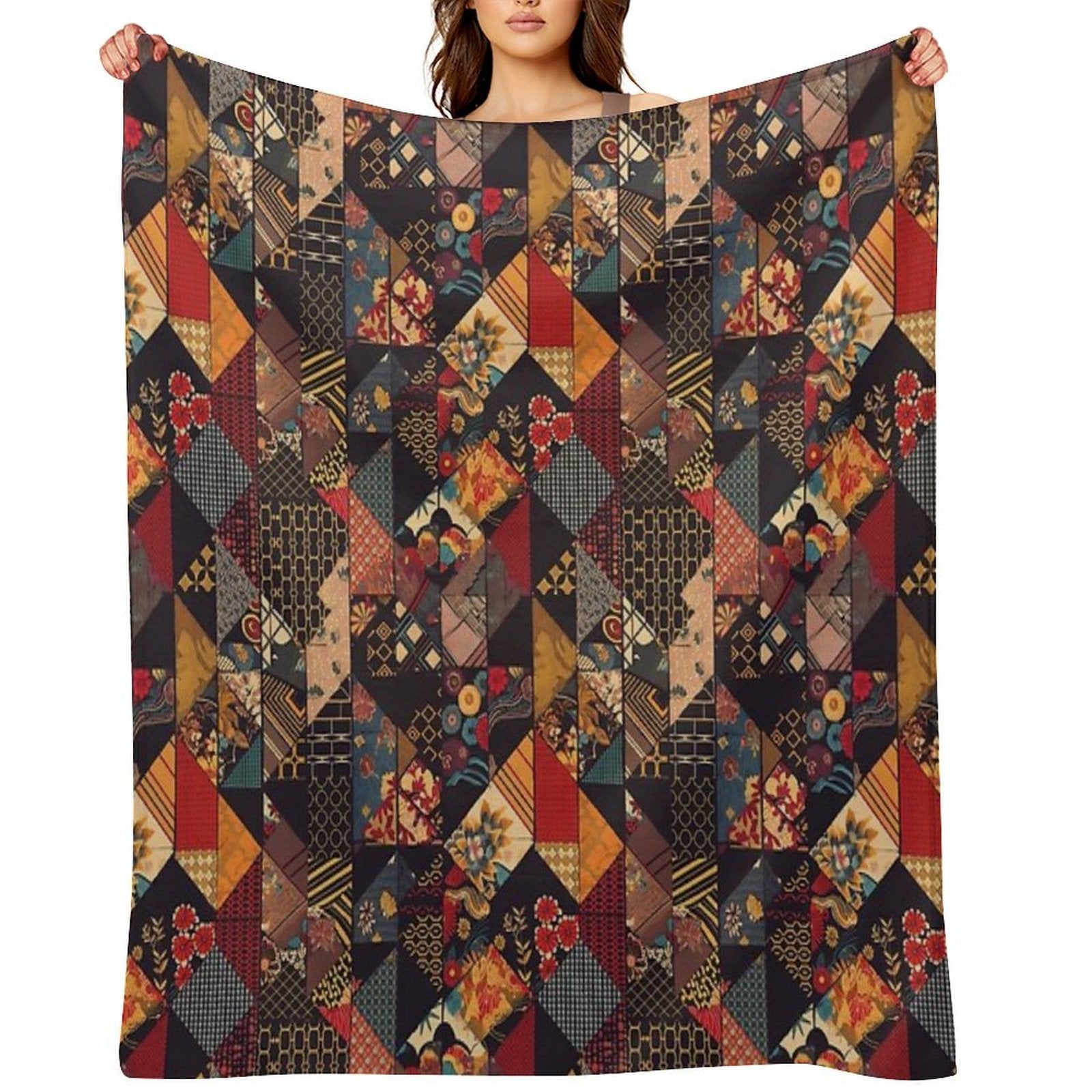 Symmetry Flow - Seamless Pattern Furoshiki Design Plush Throw Blanket