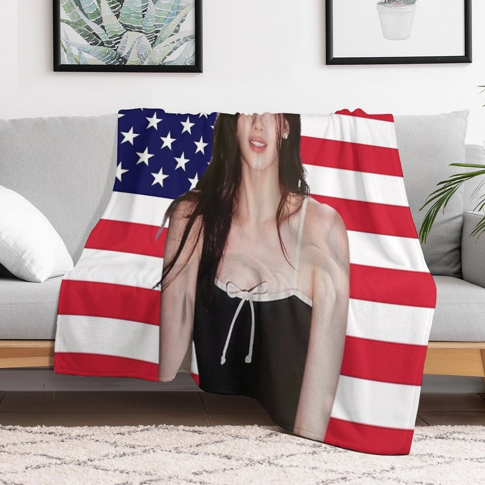 Kpop Sana Twice USA Flag Funny Kpop Easy Care Throw Blanket