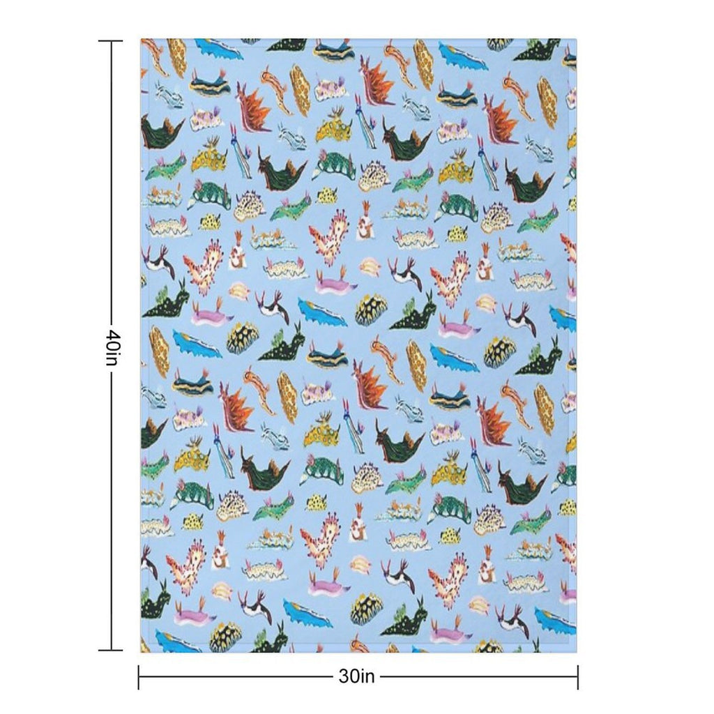 NUDIBRANCHIA (light Blue) Sustainable Throw Blanket