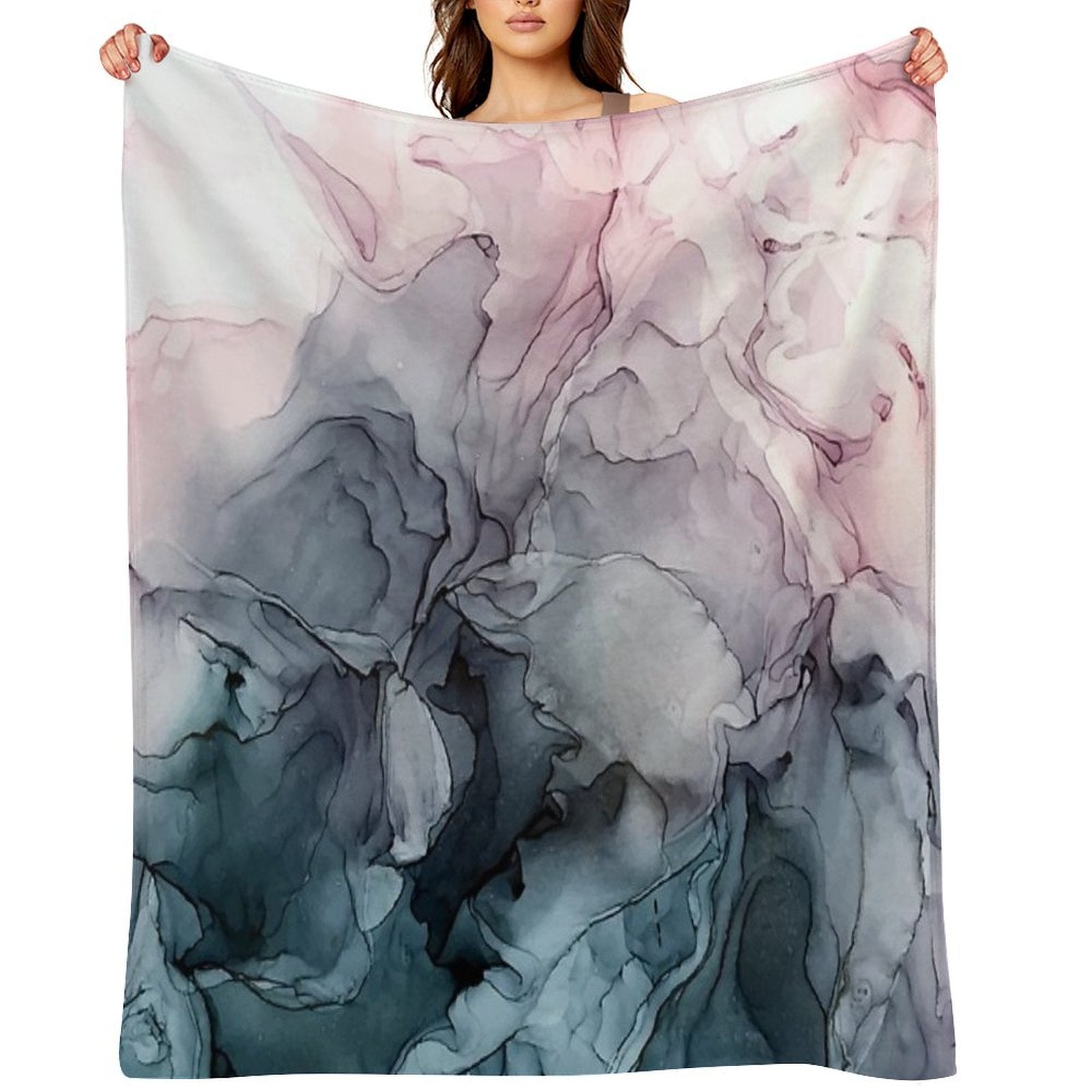 Blush And Payne's Grey Flowing Abstract Painting Comfort Throw Blanket