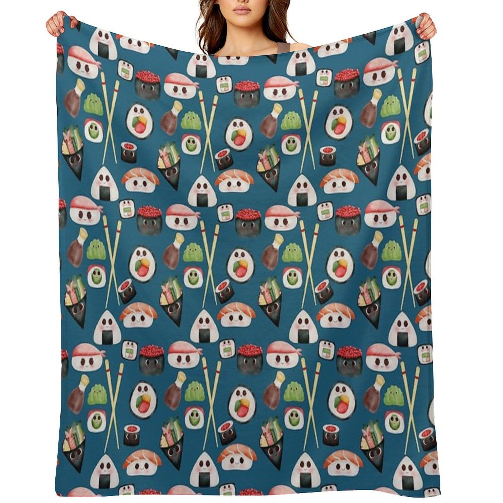 Kawaii Sushi Squad – Cute Japanese Food Illustration Versatility Throw Blanket