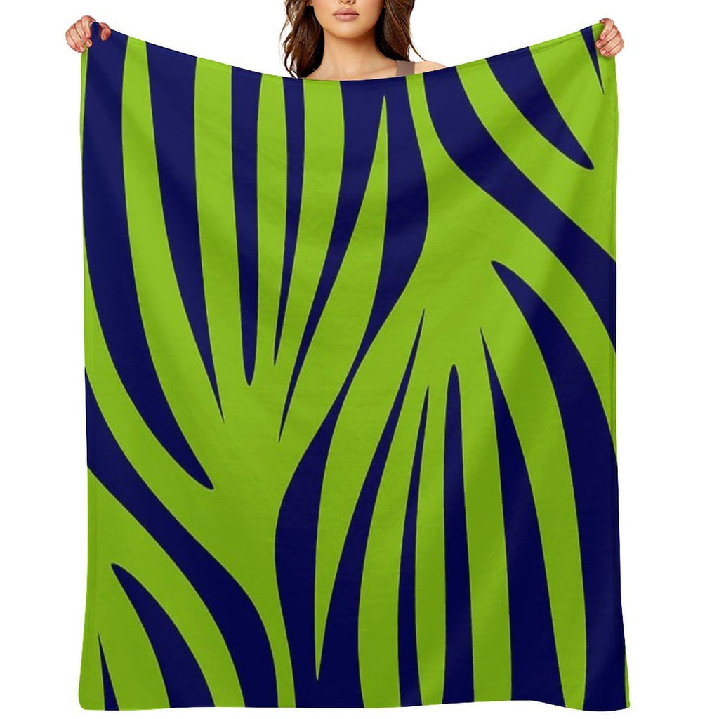 Maldives Abstract Leaves Pattern in Lime Green And Bright Navy Blue Travel-friendly Throw Blanket