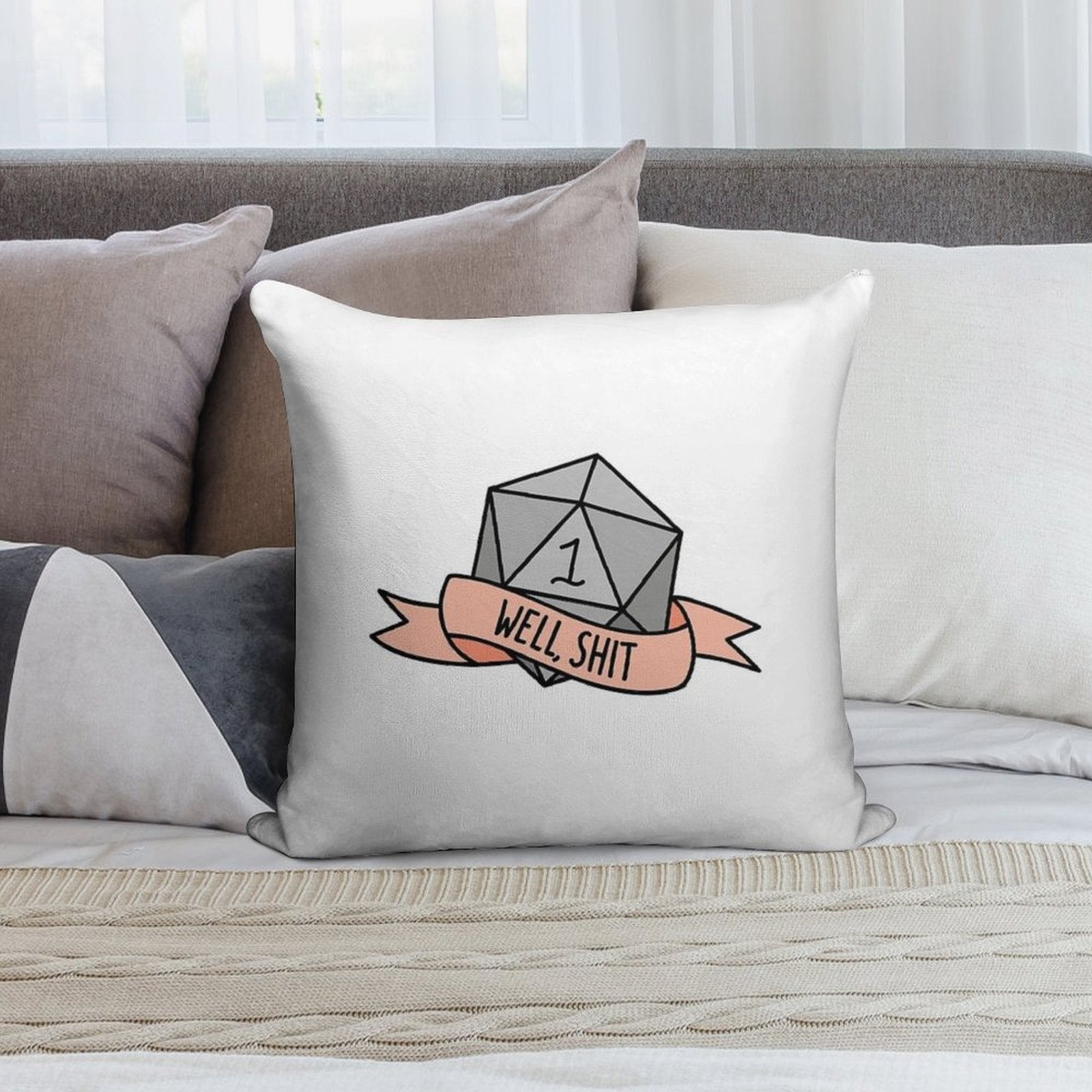 D20 - Well, Shit Soft Bedroom Essential Throw Pillow
