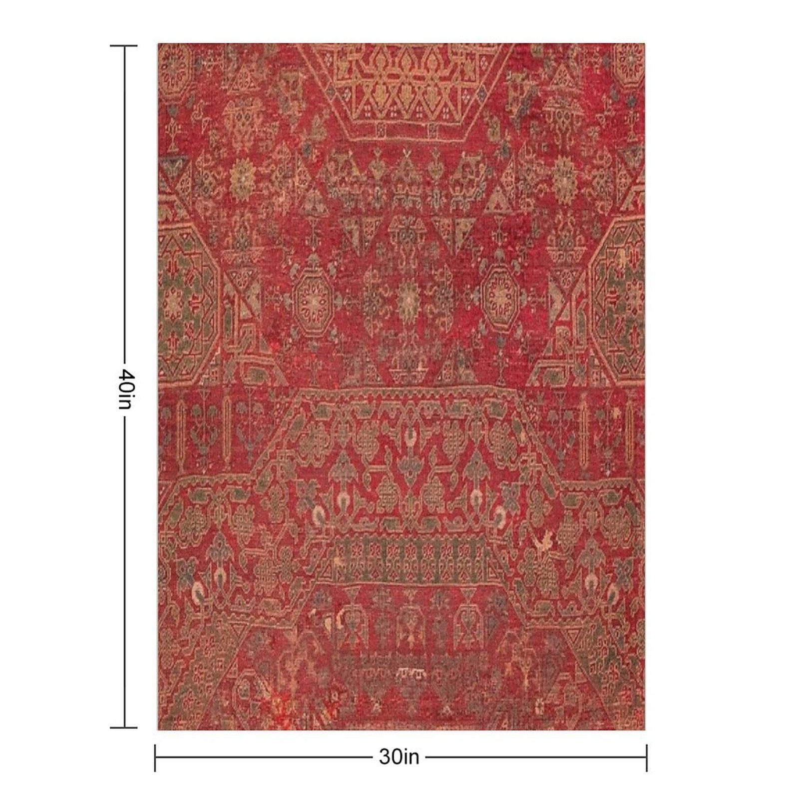 Bohemian Medallion II  15th Century Old Distressed Red Green Colorful Ornate Accent Rug Pattern Quick-dry Throw Blanket