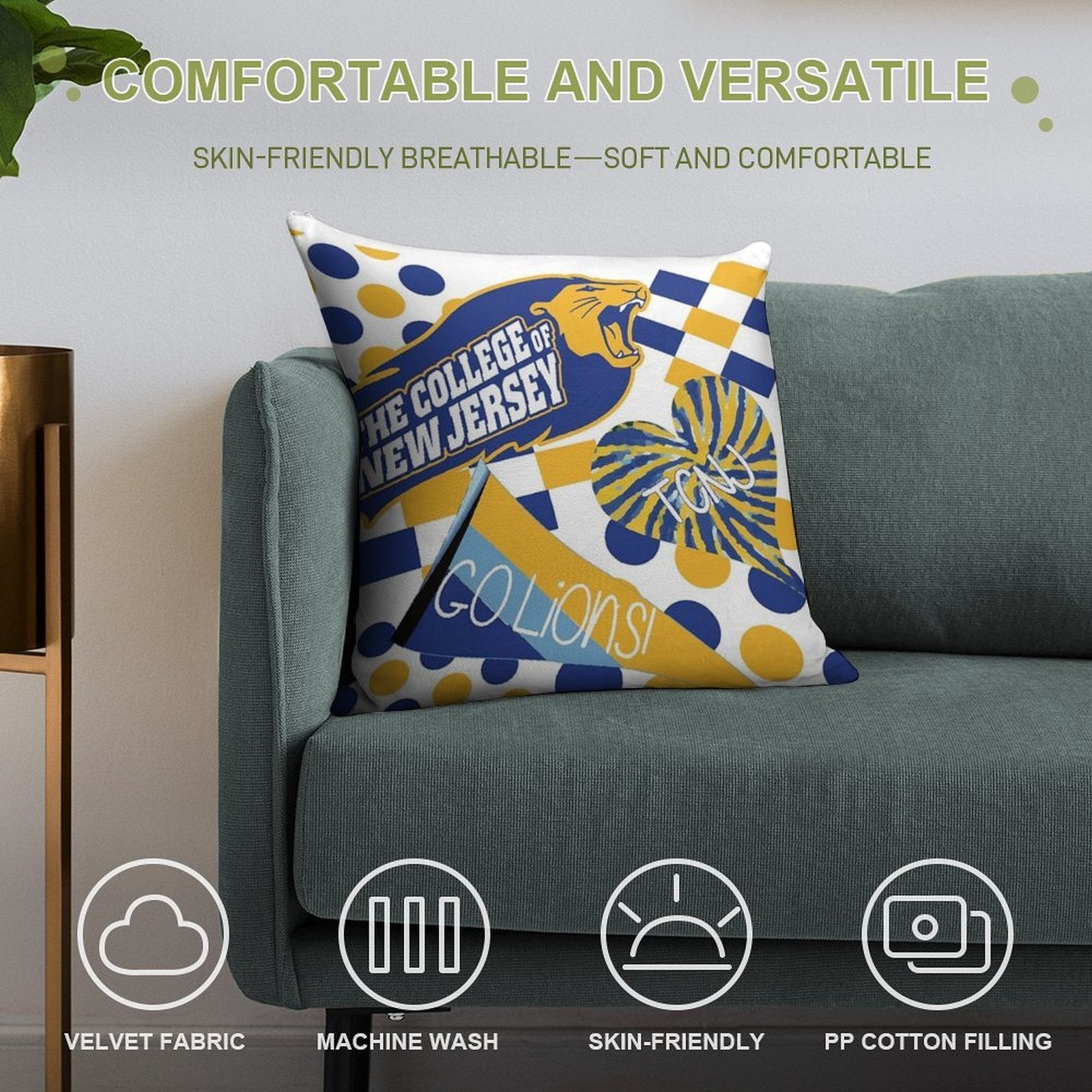 The College of New Jersey Collage Soft Fade-Resistant Throw Pillow