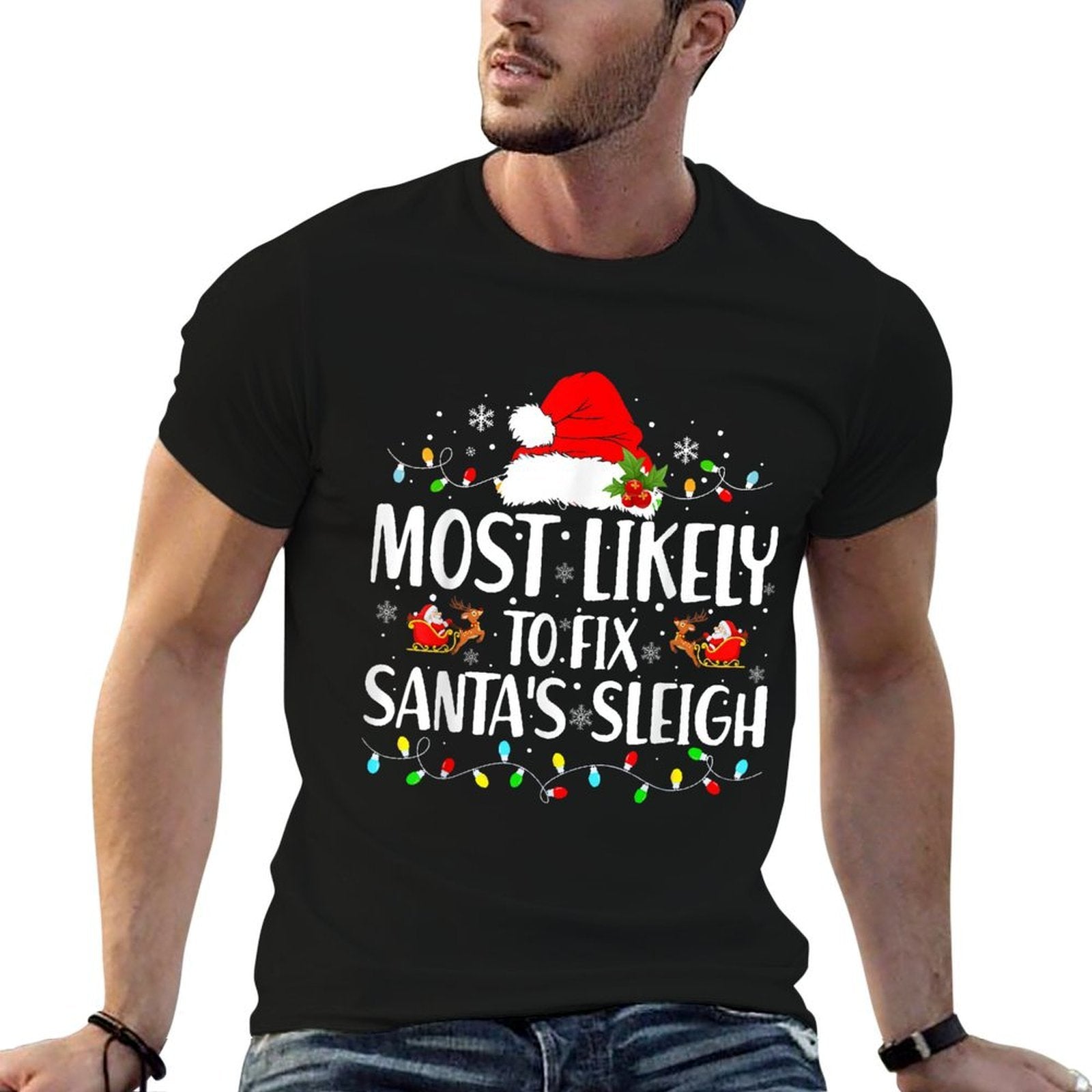 Most Likely to Fix Santa Sleigh Family Matching Christmas  Durable T-Shirt