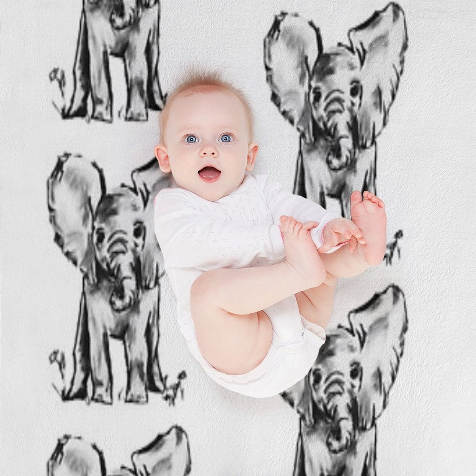 Black And White Elephant Machine-washable Throw Blanket