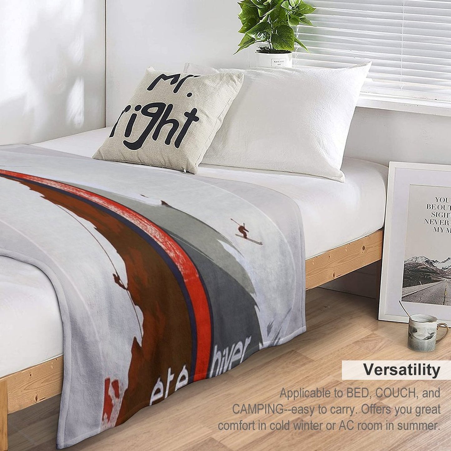 French Ski And Mountain Climbing Sport And Travel Advert Travel-friendly Throw Blanket