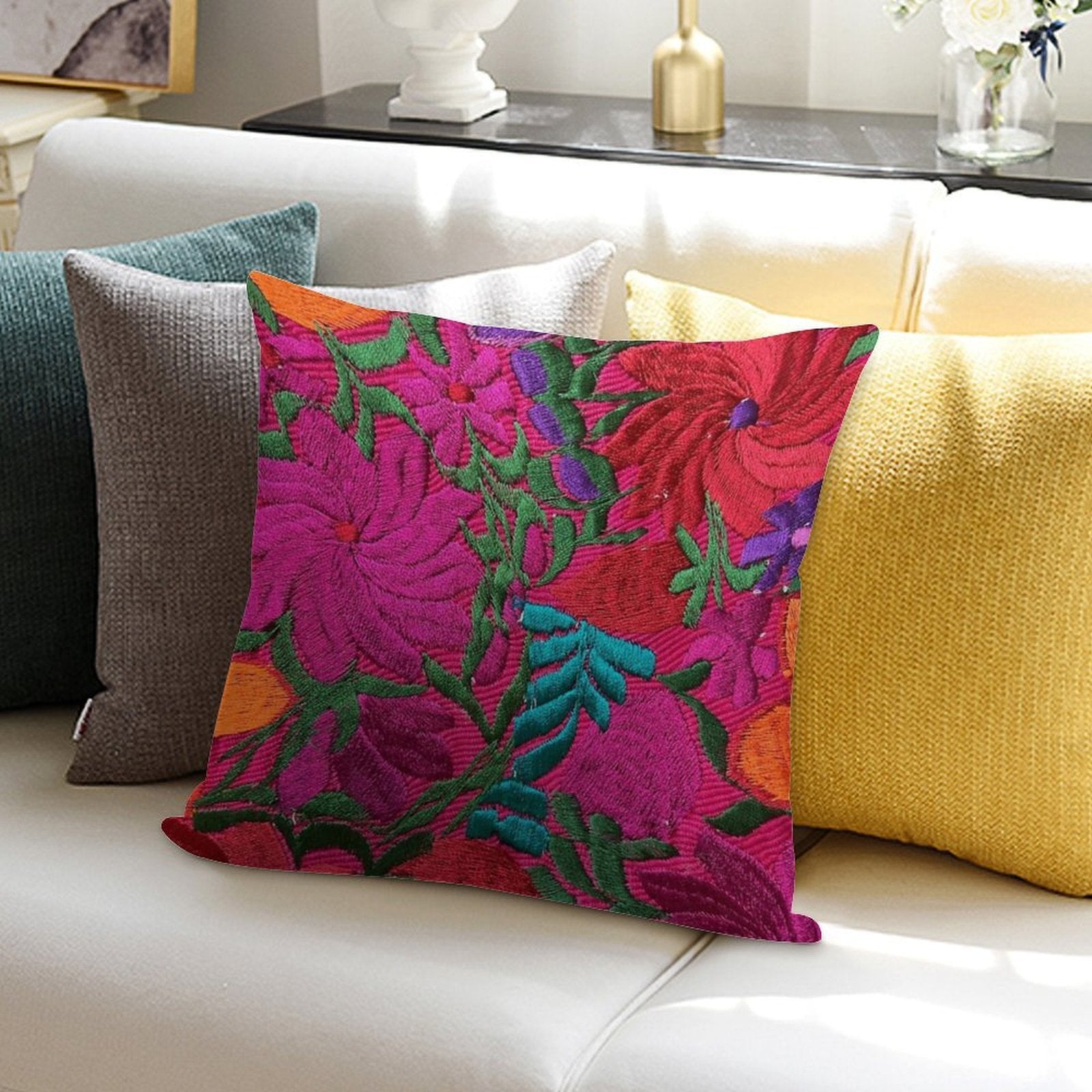 Mexican Embroidered Soft Skin-Friendly Throw Pillow