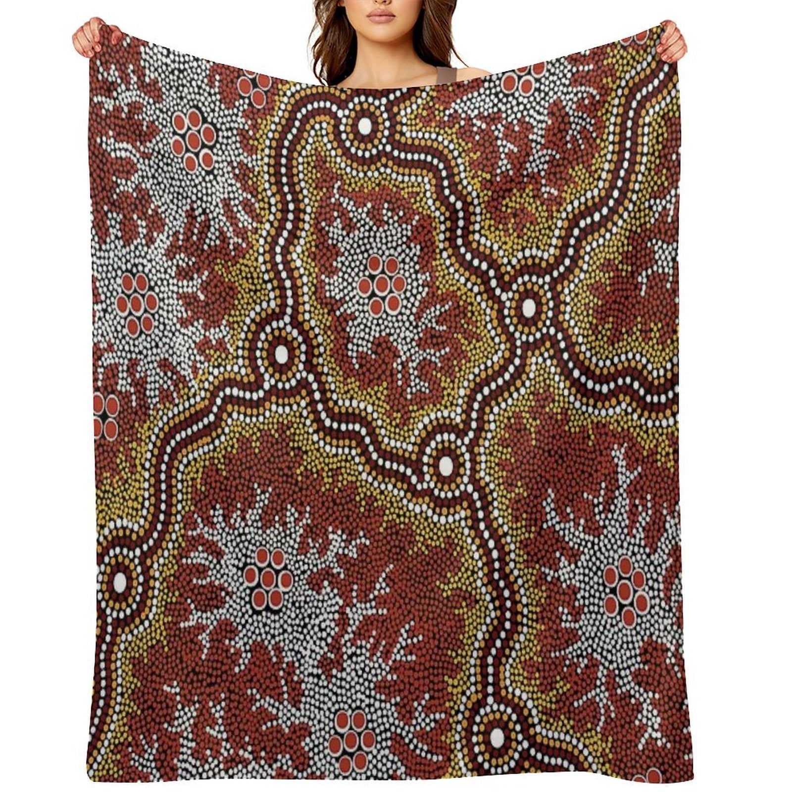 Authentic Aboriginal Art -  Mountains Multi-functional Throw Blanket