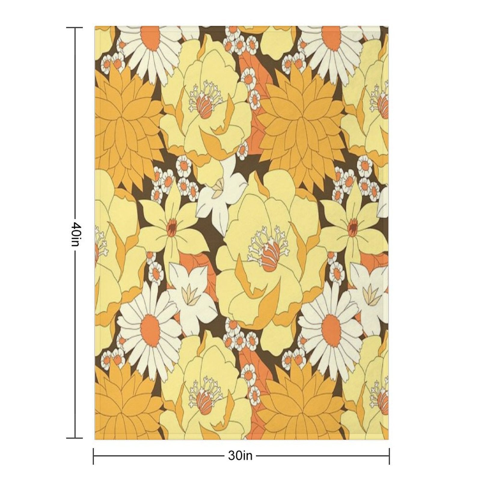 Yellow, Orange And Brown Vintage Floral Pattern Machine-washable Throw Blanket