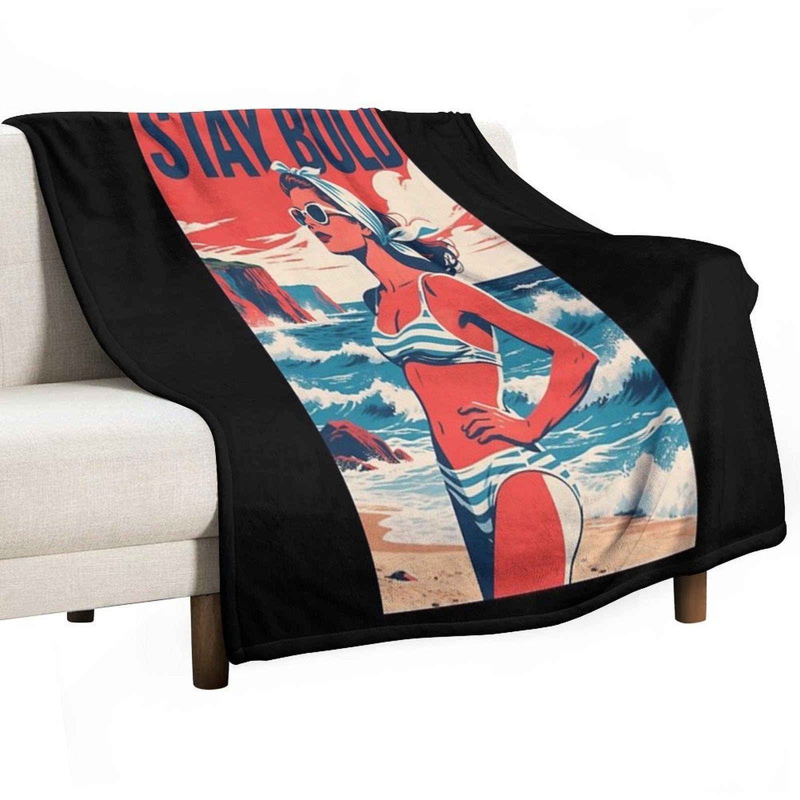 Stay Bold – Retro Beach Woman Hope Propaganda Quick-dry Throw Blanket