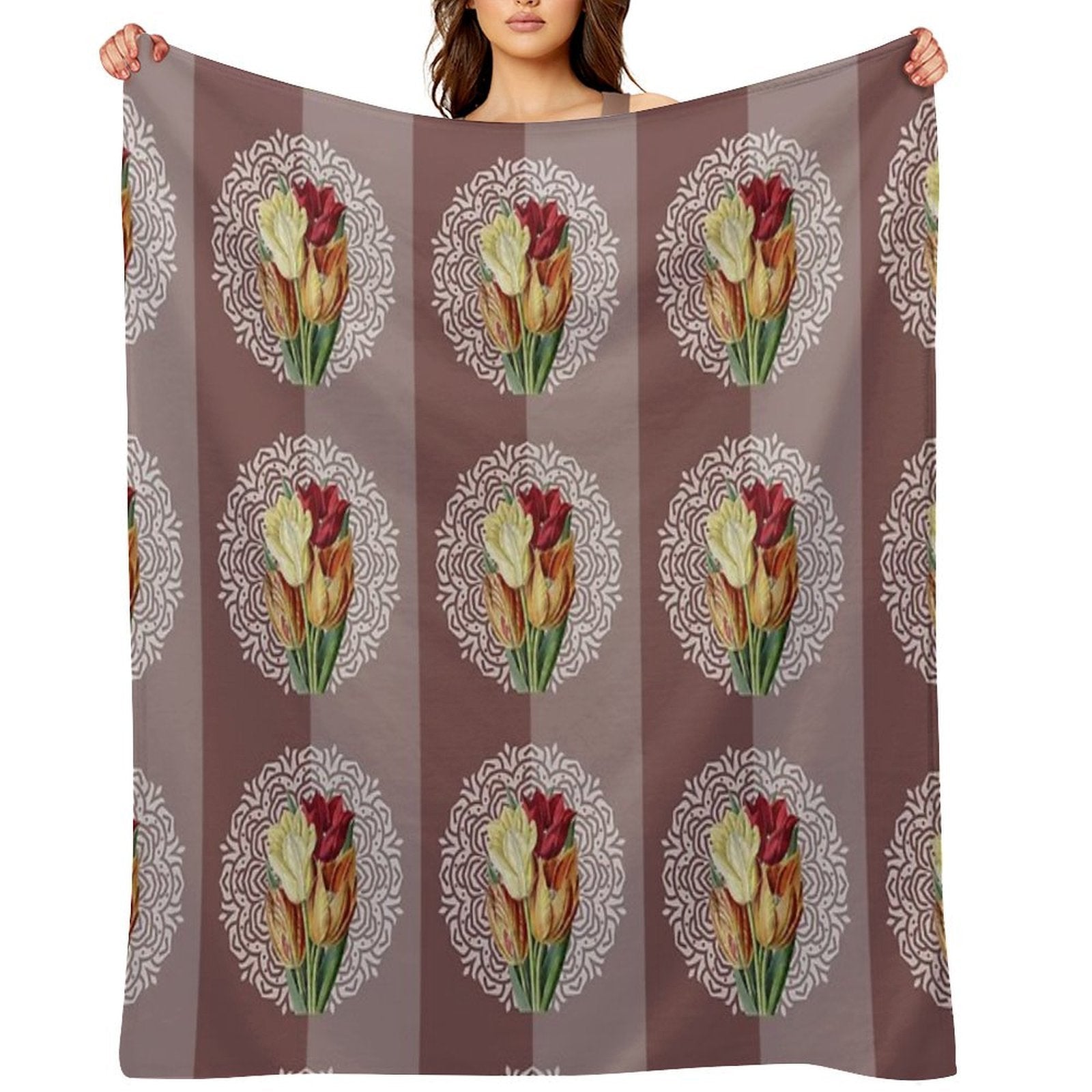 Vintage Flowers And Mandala Plush Throw Blanket