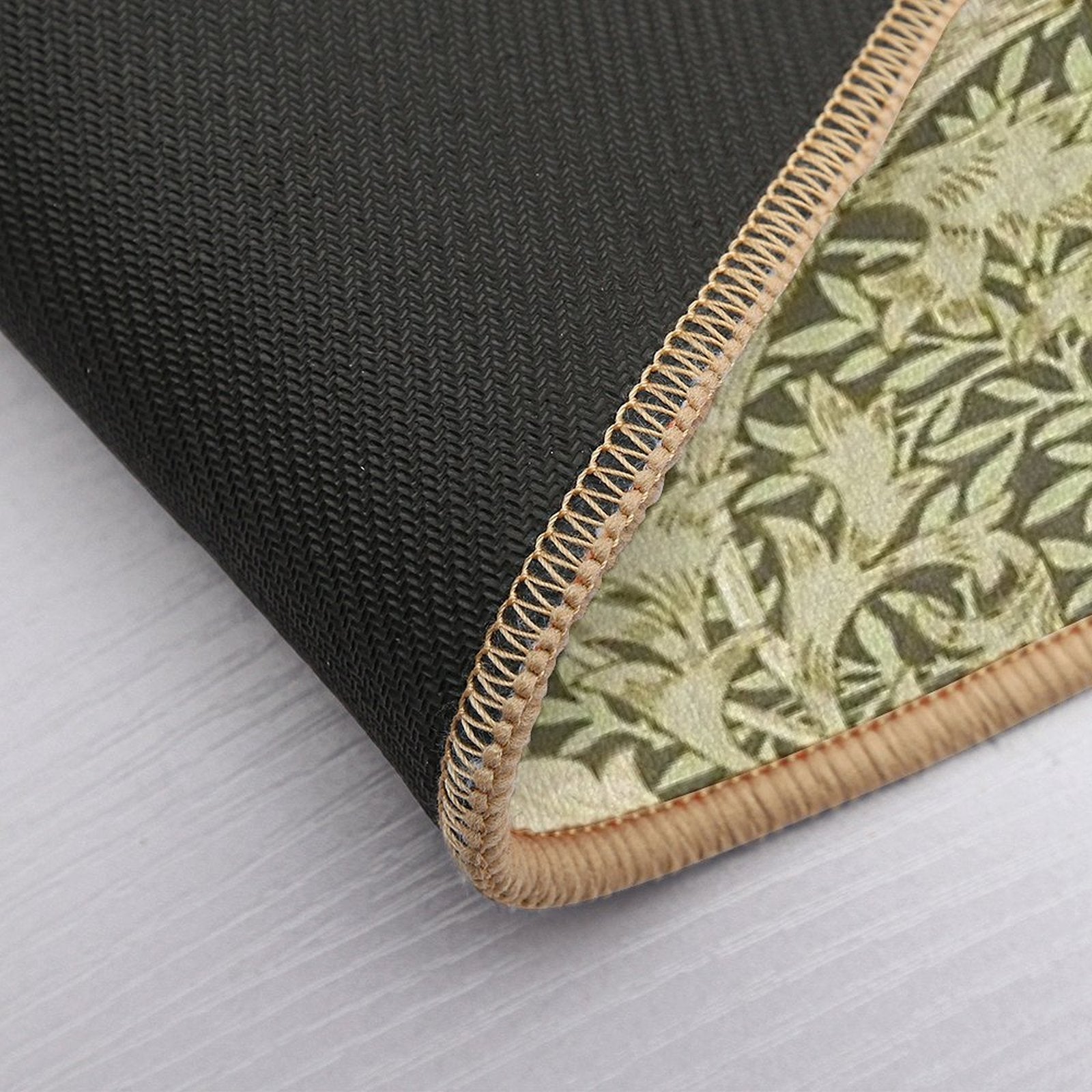 William Morris Vintage Green And White Chrysanthemum Floral Pattern  Non-Slip Bath Mat