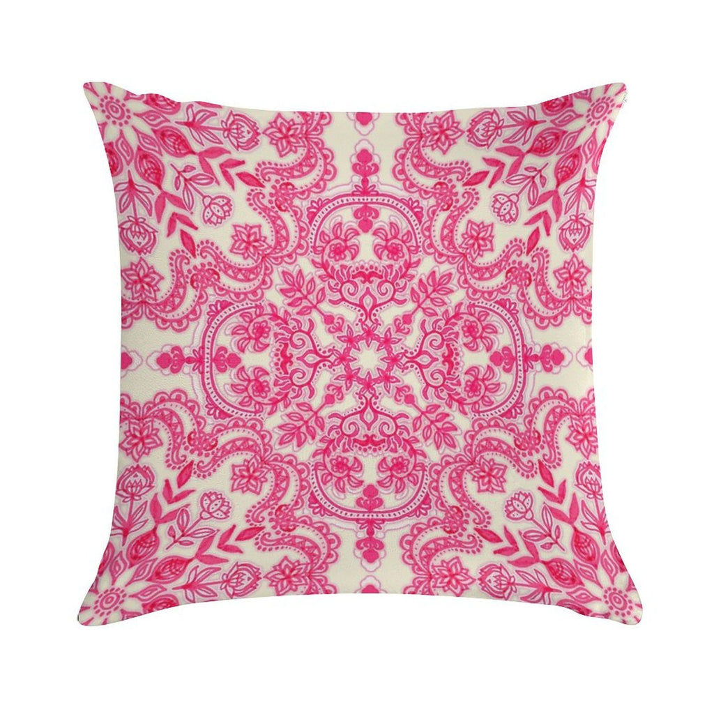 Hot Pink & Soft Cream Folk Art Pattern Soft Warmth Comfort Throw Pillow