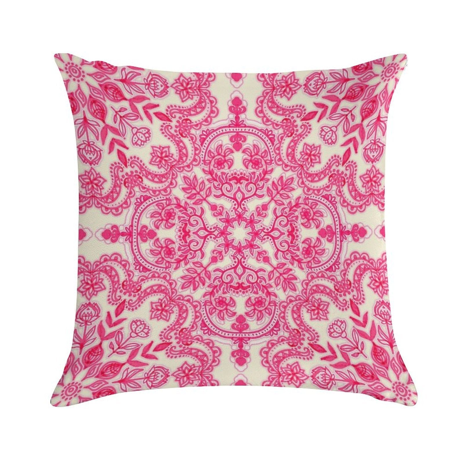Hot Pink & Soft Cream Folk Art Pattern Soft Warmth Comfort Throw Pillow