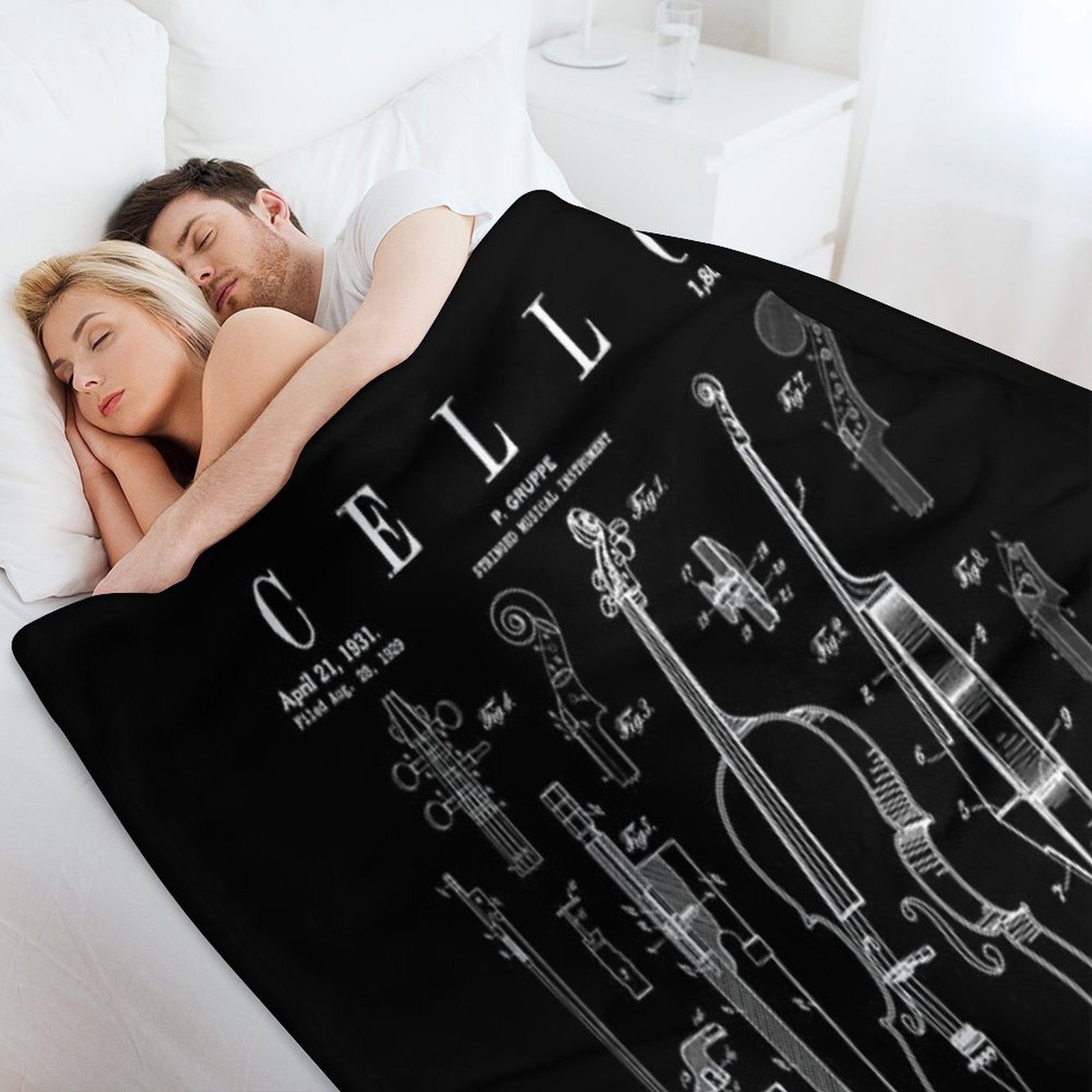 Cello Vintage Patent Cellist Drawing Print Multi-functional Throw Blanket