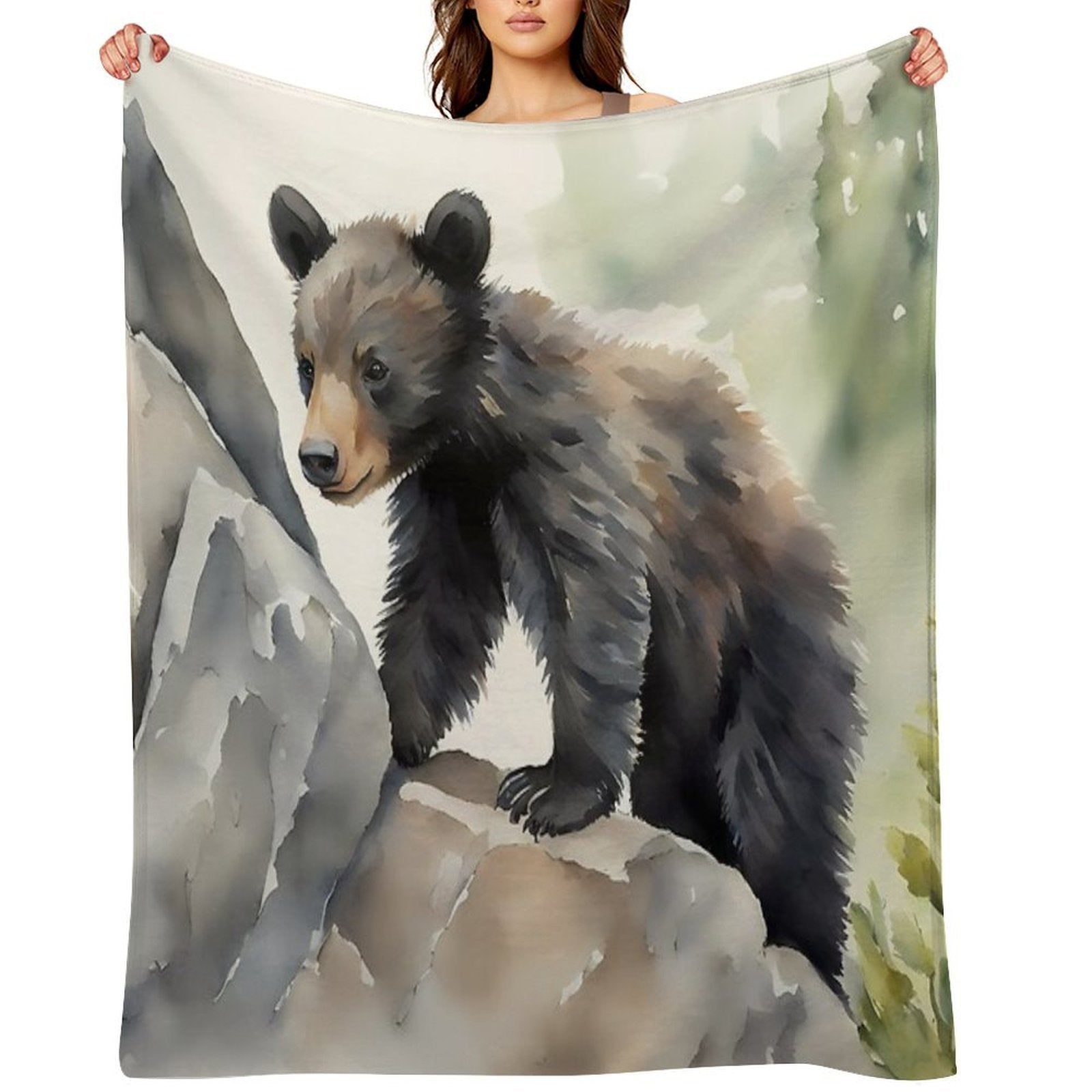 Black Bear Cub Machine-washable Throw Blanket