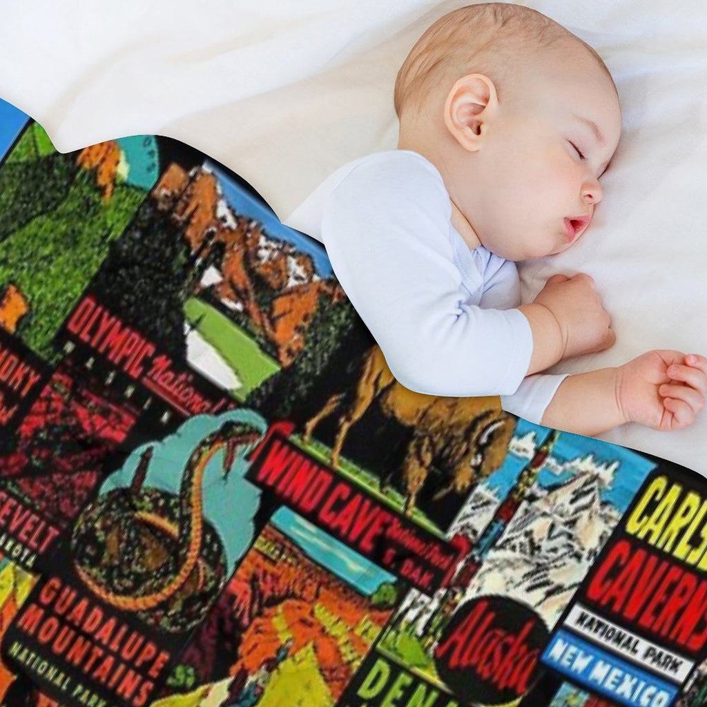 American National Parks Vintage Travel Decal Bomb Shrink-resistant Throw Blanket