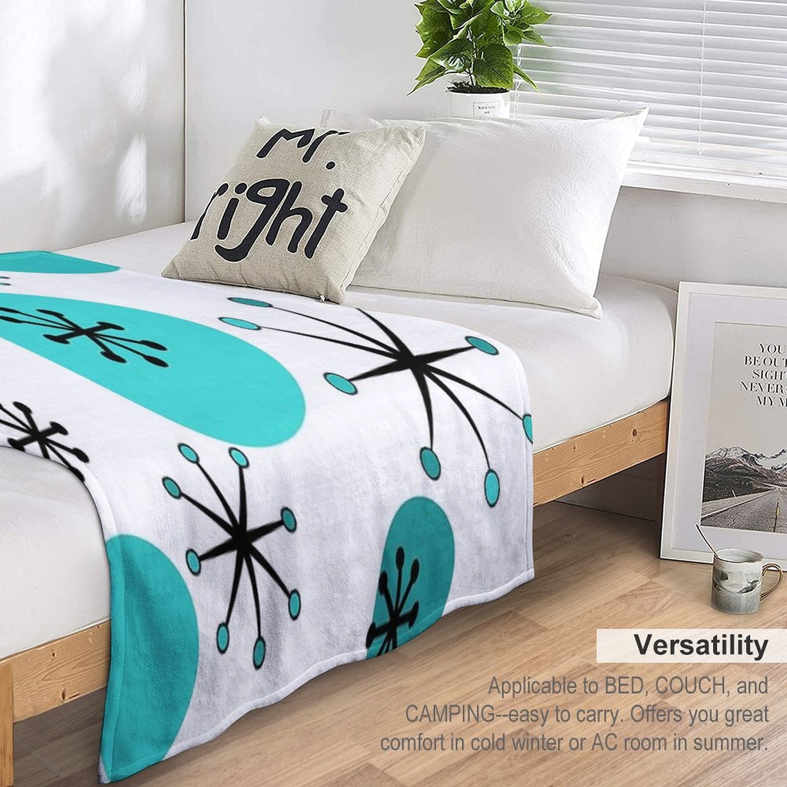 Atomic Era Starbursts Turquoise Velvety-soft Throw Blanket