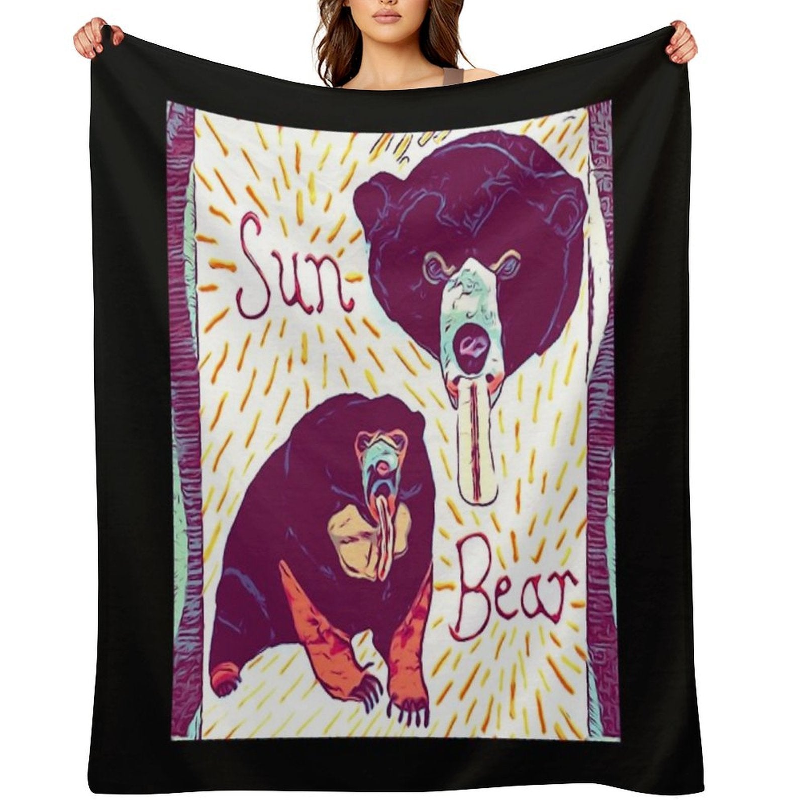 Black And Tan Sun Bear Felt Work Versatility Throw Blanket