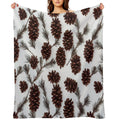 Pine Cones Festive Background with Fir Branch, Seamless Pattern. Wrinkle-free Throw Blanket