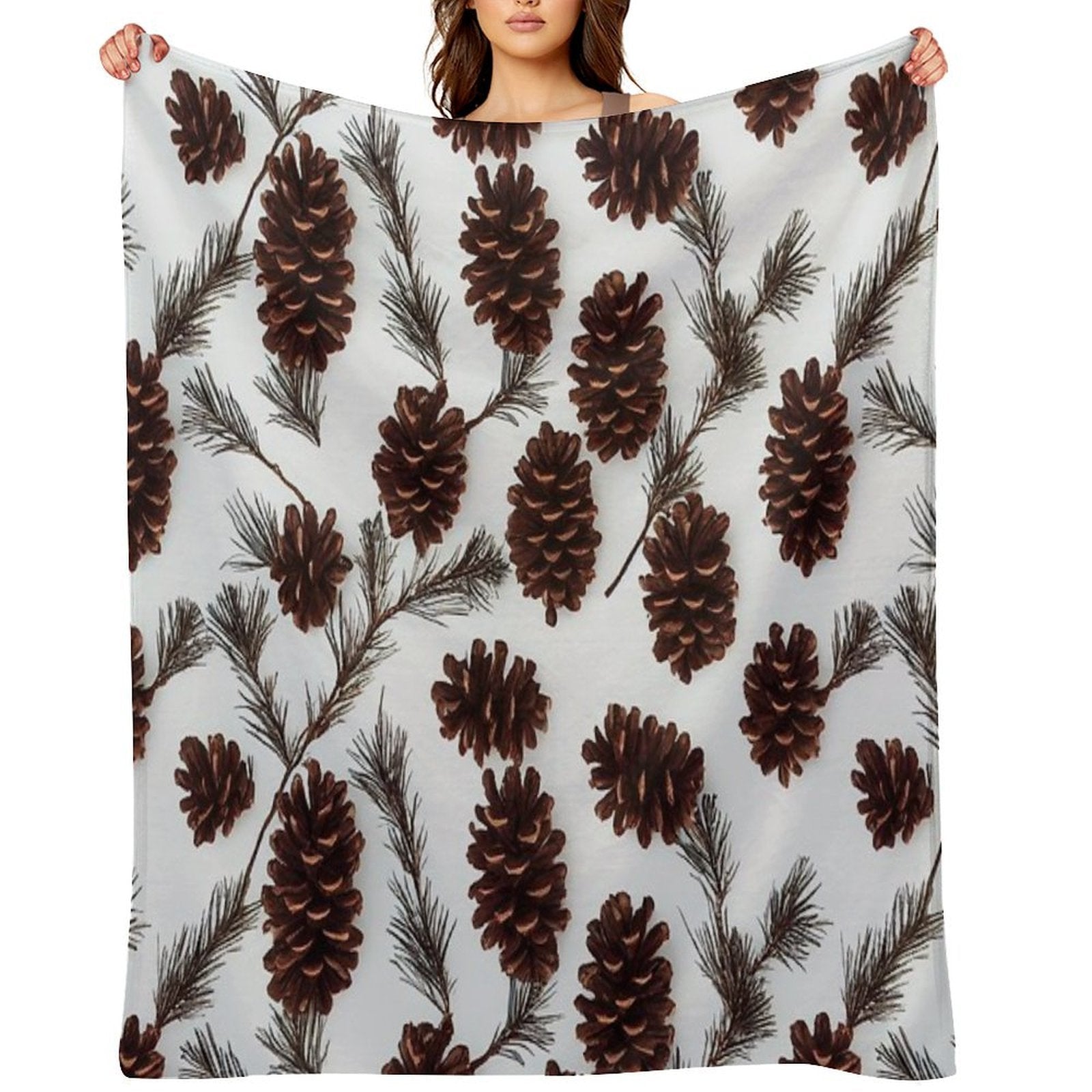 Pine Cones Festive Background with Fir Branch, Seamless Pattern. Wrinkle-free Throw Blanket