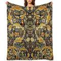 OWL ON ACANTHUS LEAVES AND FLOWERS Yellow Brown Floral Premium Throw Blanket