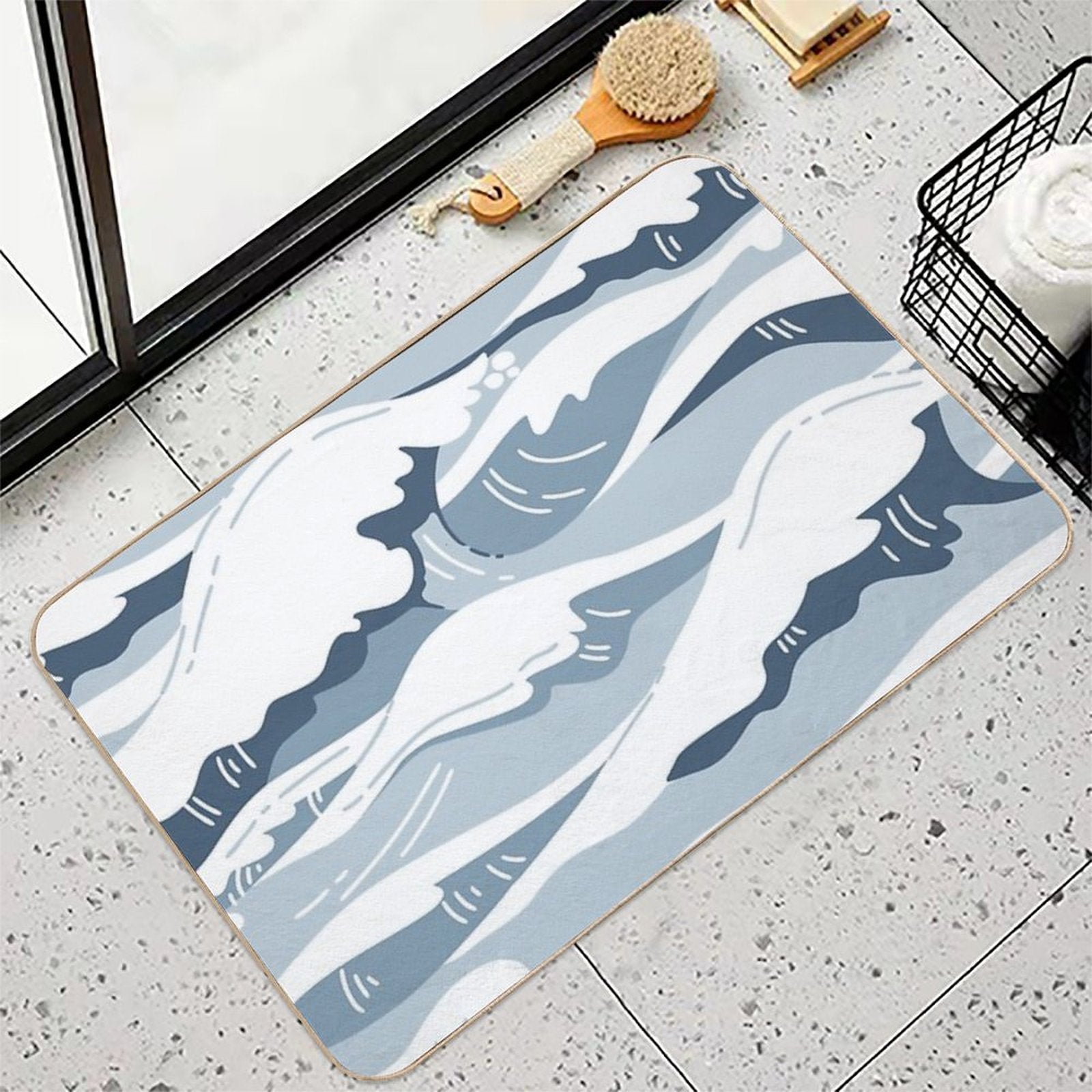 Light Blue Japanese Waves  Multi-Purpose Bath Mat
