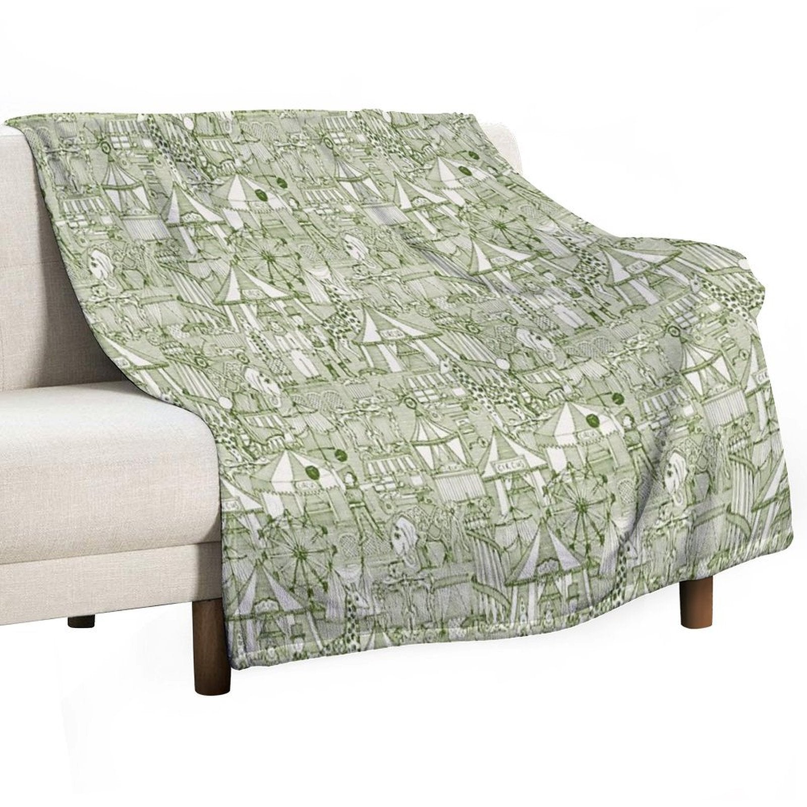 Retro Circus Green Ivory Durable Throw Blanket