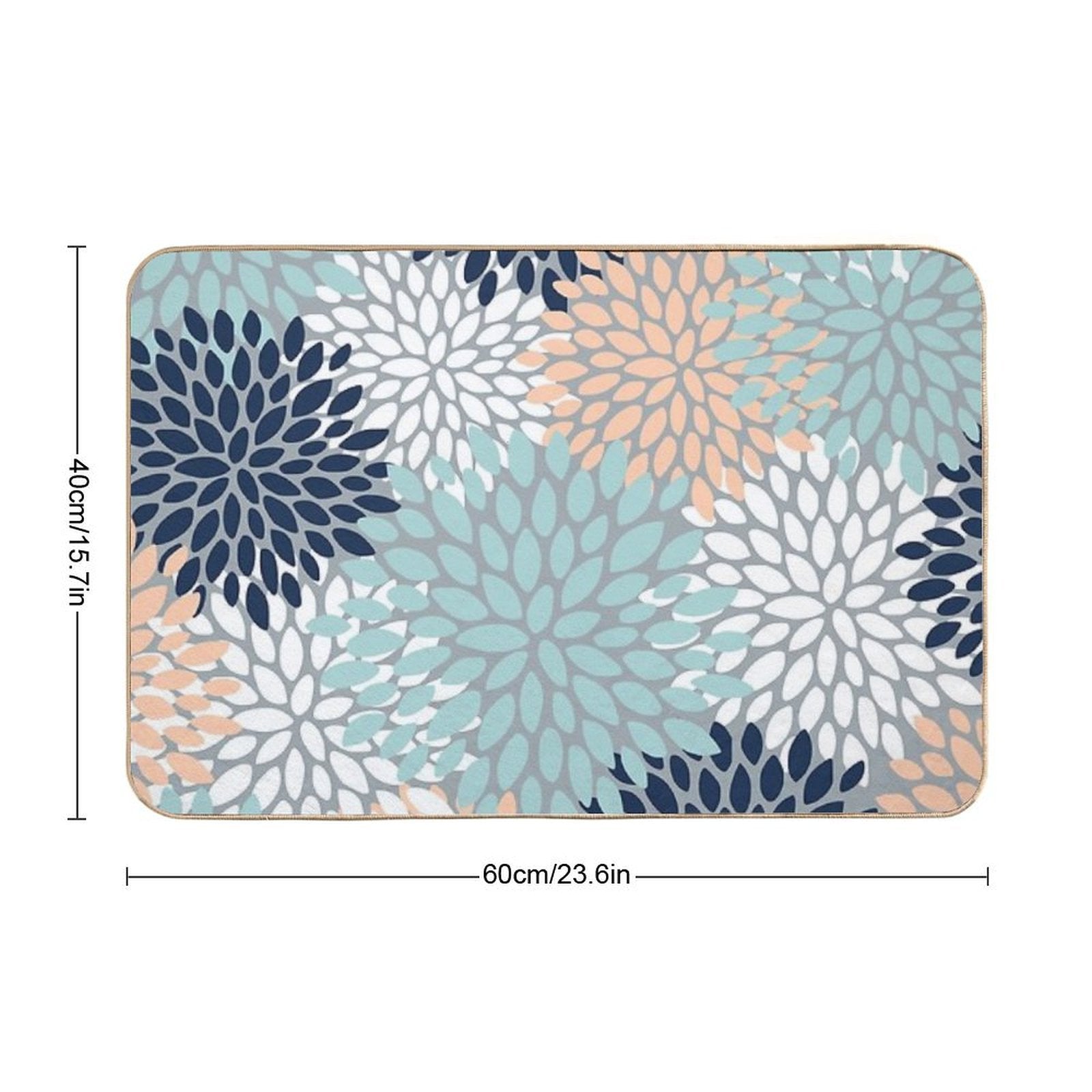 Floral Bloom, Navy, Peach, Aqua, Gray  Rapid-Drying Bath Mat