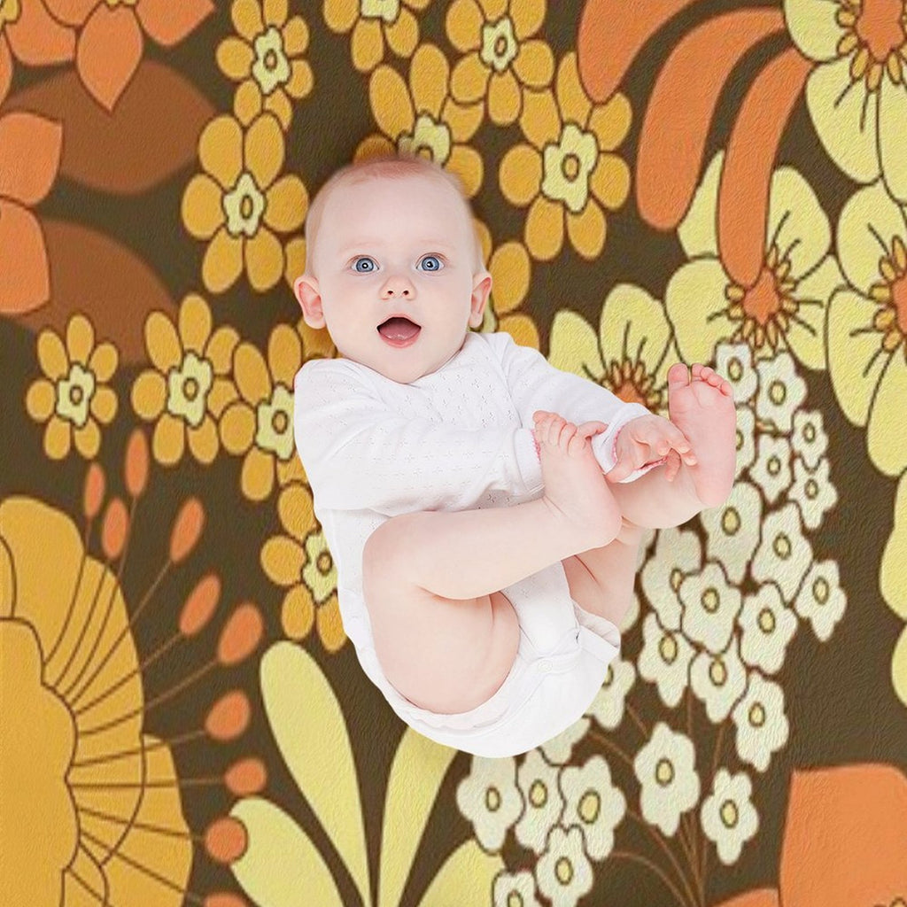 Brown, Yellow, Orange & Ivory Retro Flowers Premium Throw Blanket