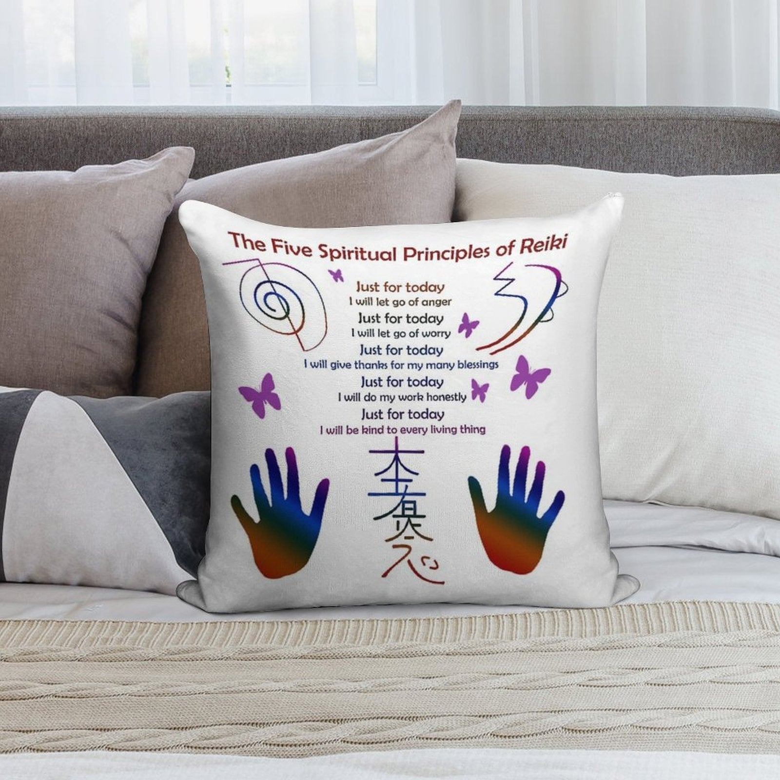 The 5 Principles of Reiki Soft Hidden Zipper Throw Pillow