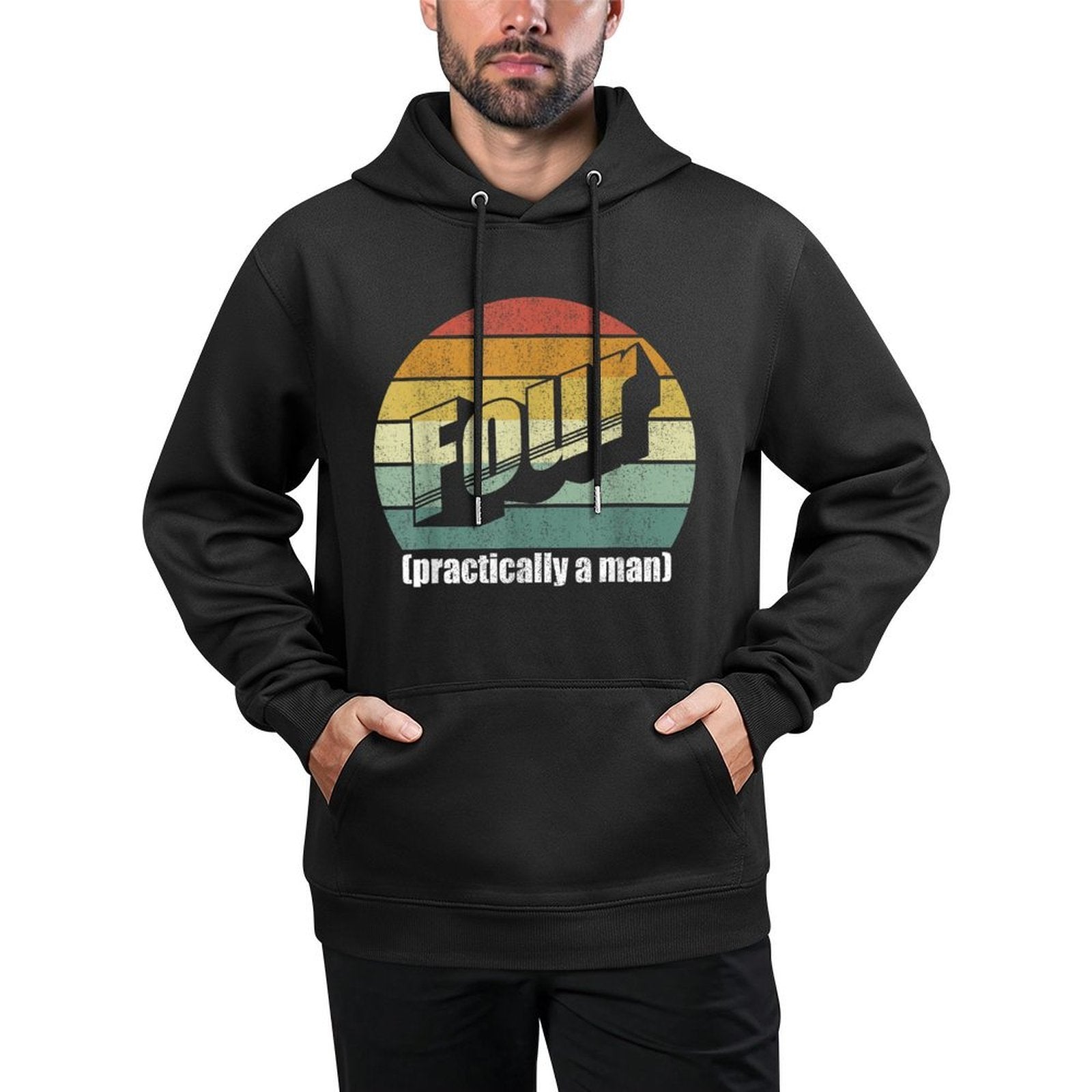 Vintage Retro Four Practically A Man 4th Birthday Moisture-Wicking Hoodie